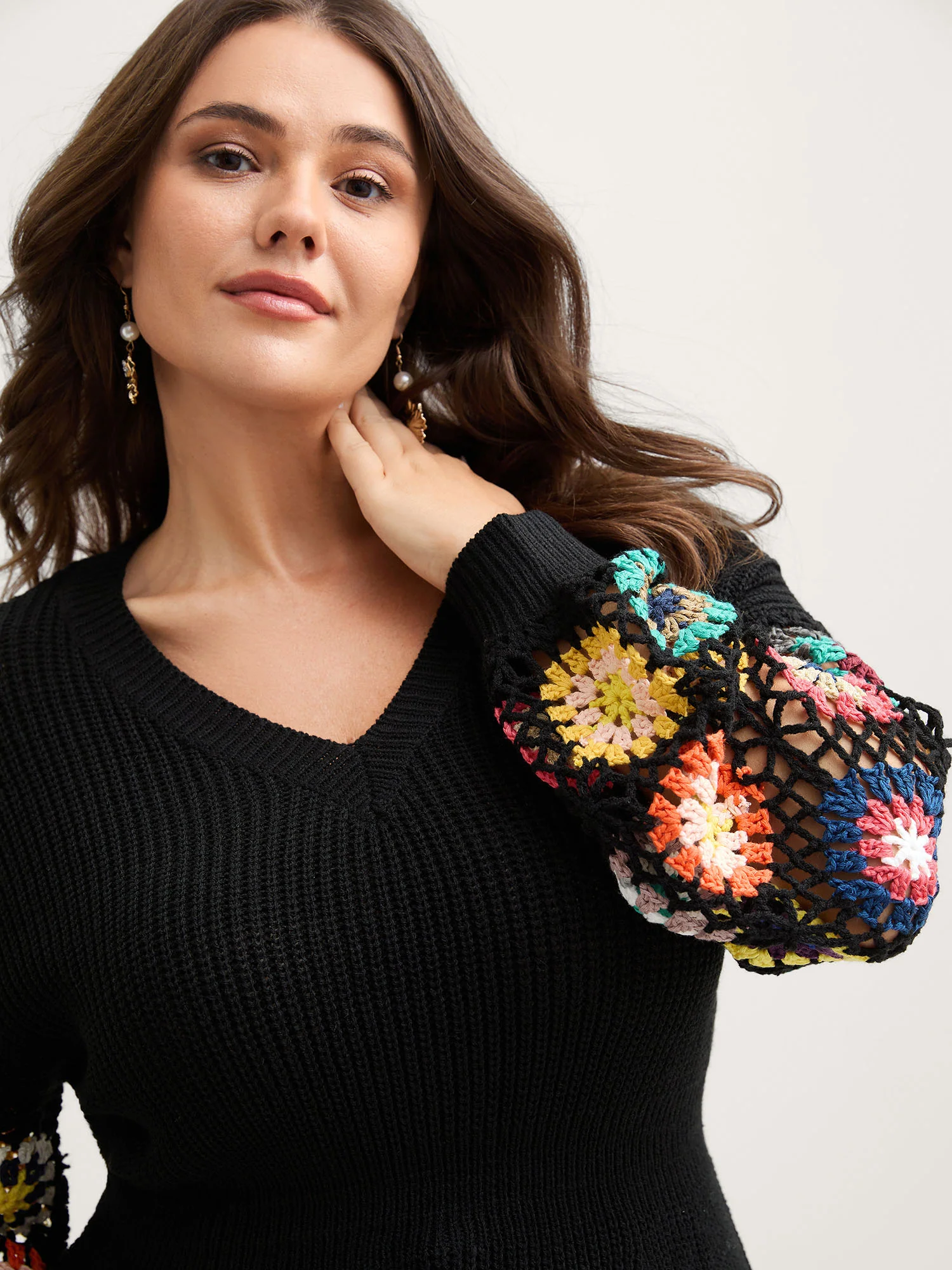 Crochet Floral Waist-Cinched Knit Cardigan - Image 2