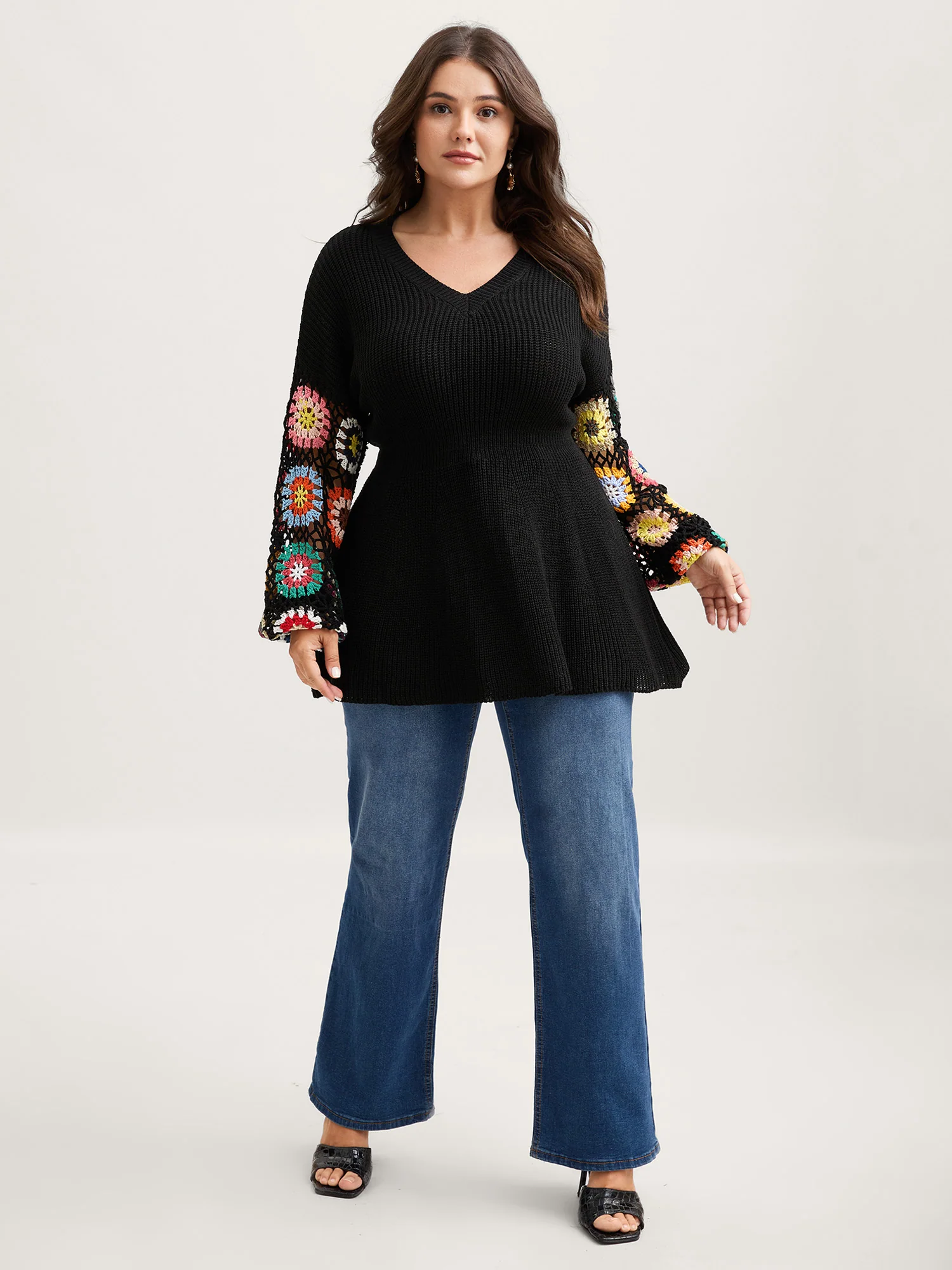 Crochet Floral Waist-Cinched Knit Cardigan - Image 3