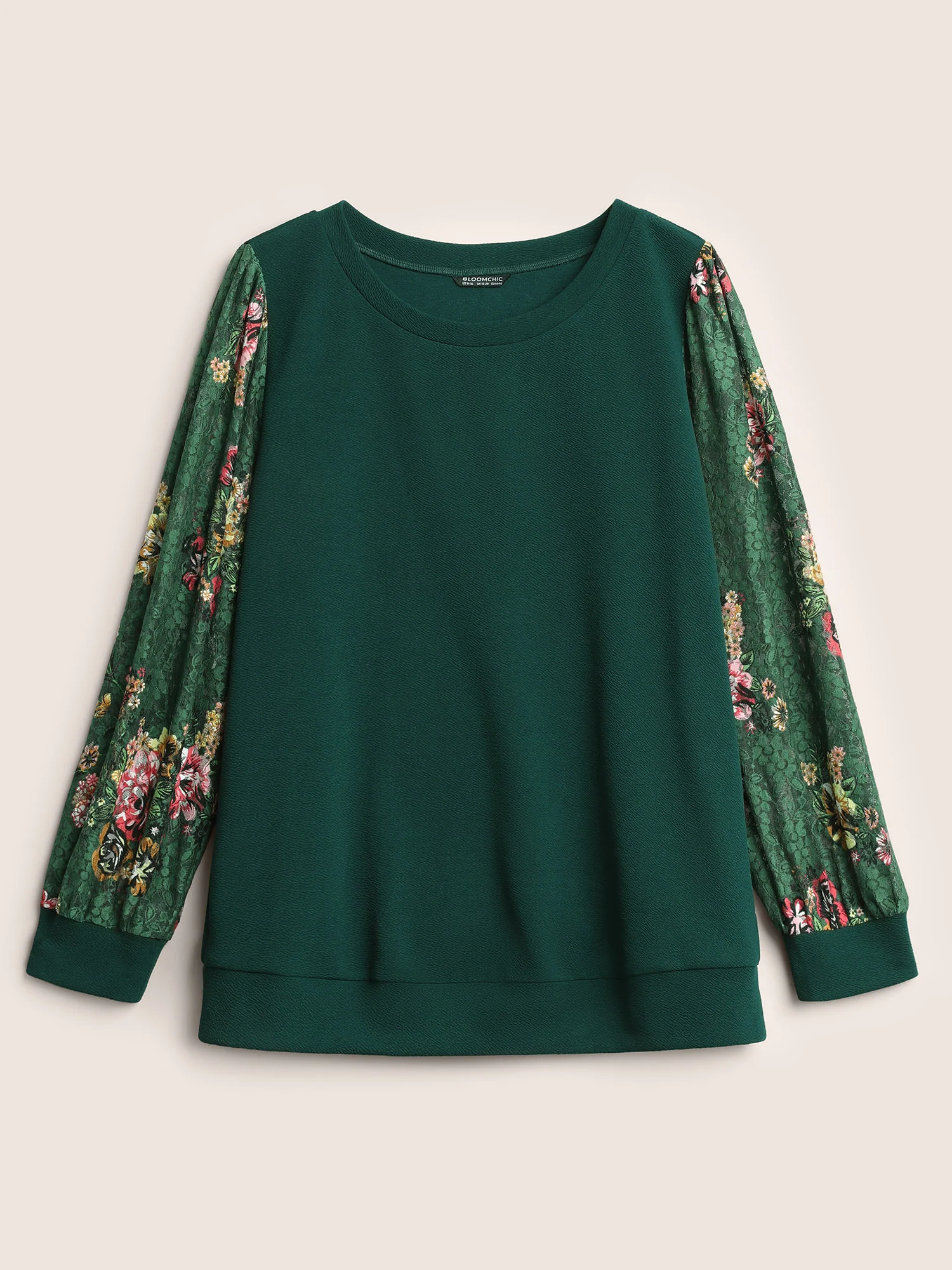Crochet Lace Floral Print Round Neck Sweatshirt - Image 6