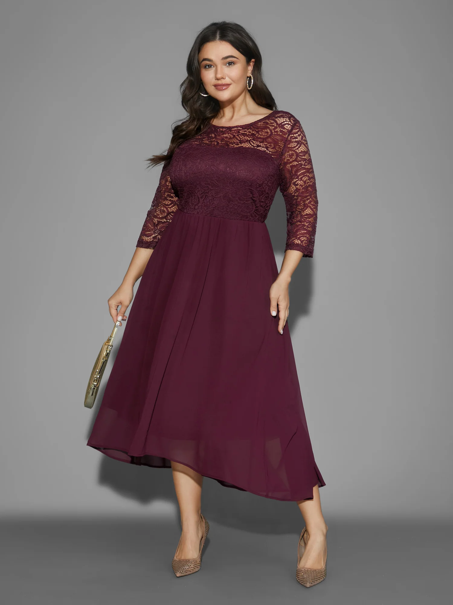 Crochet Lace High Low Hem Midi Dress - Image 4