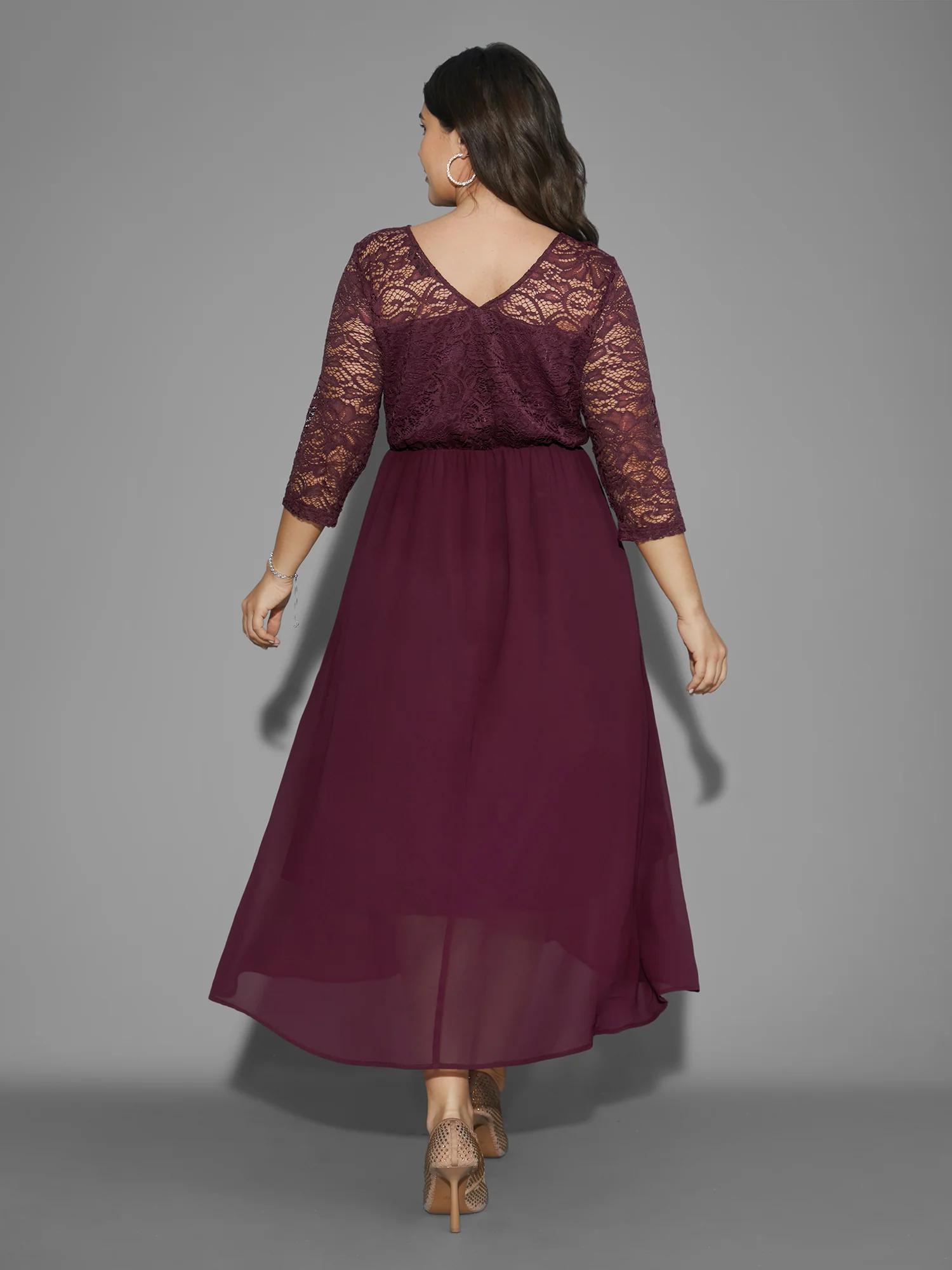 Crochet Lace High Low Hem Midi Dress - Image 5