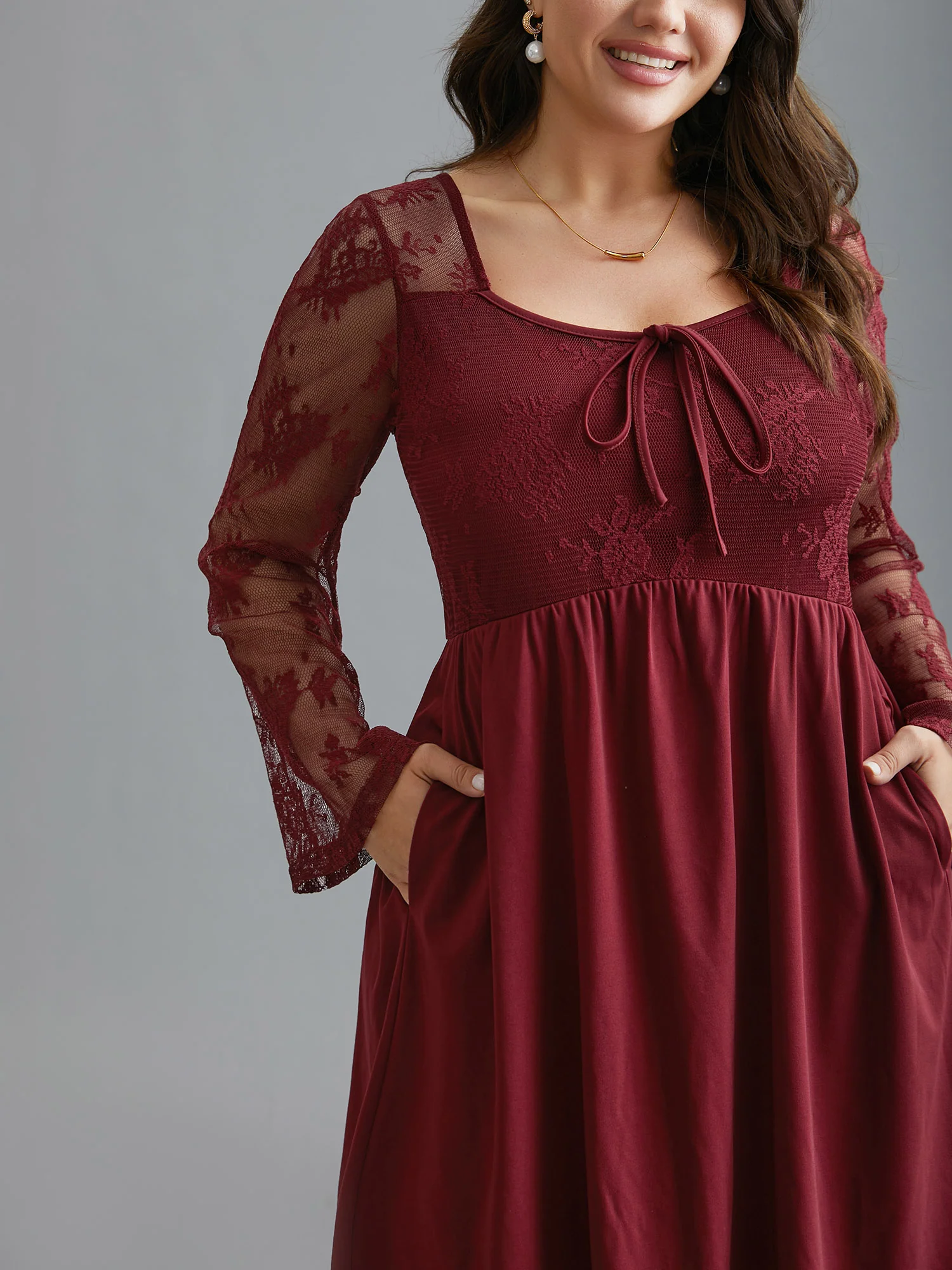 Crochet Lace Mesh Bell Sleeve Dress - Image 3