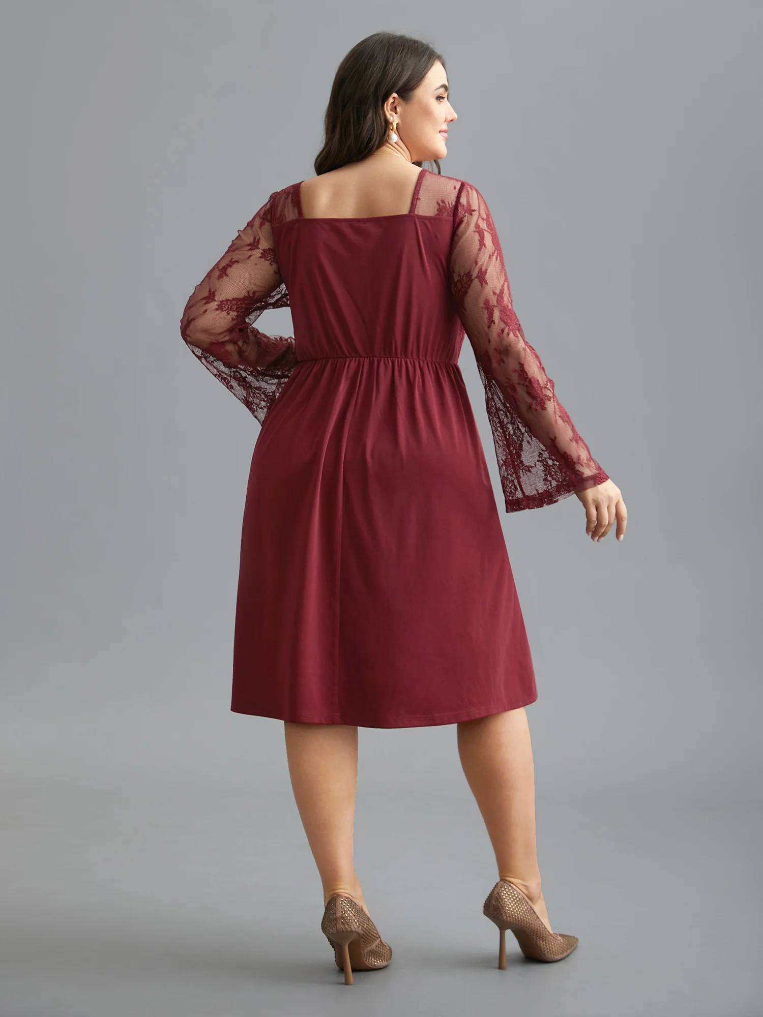 Crochet Lace Mesh Bell Sleeve Dress - Image 5