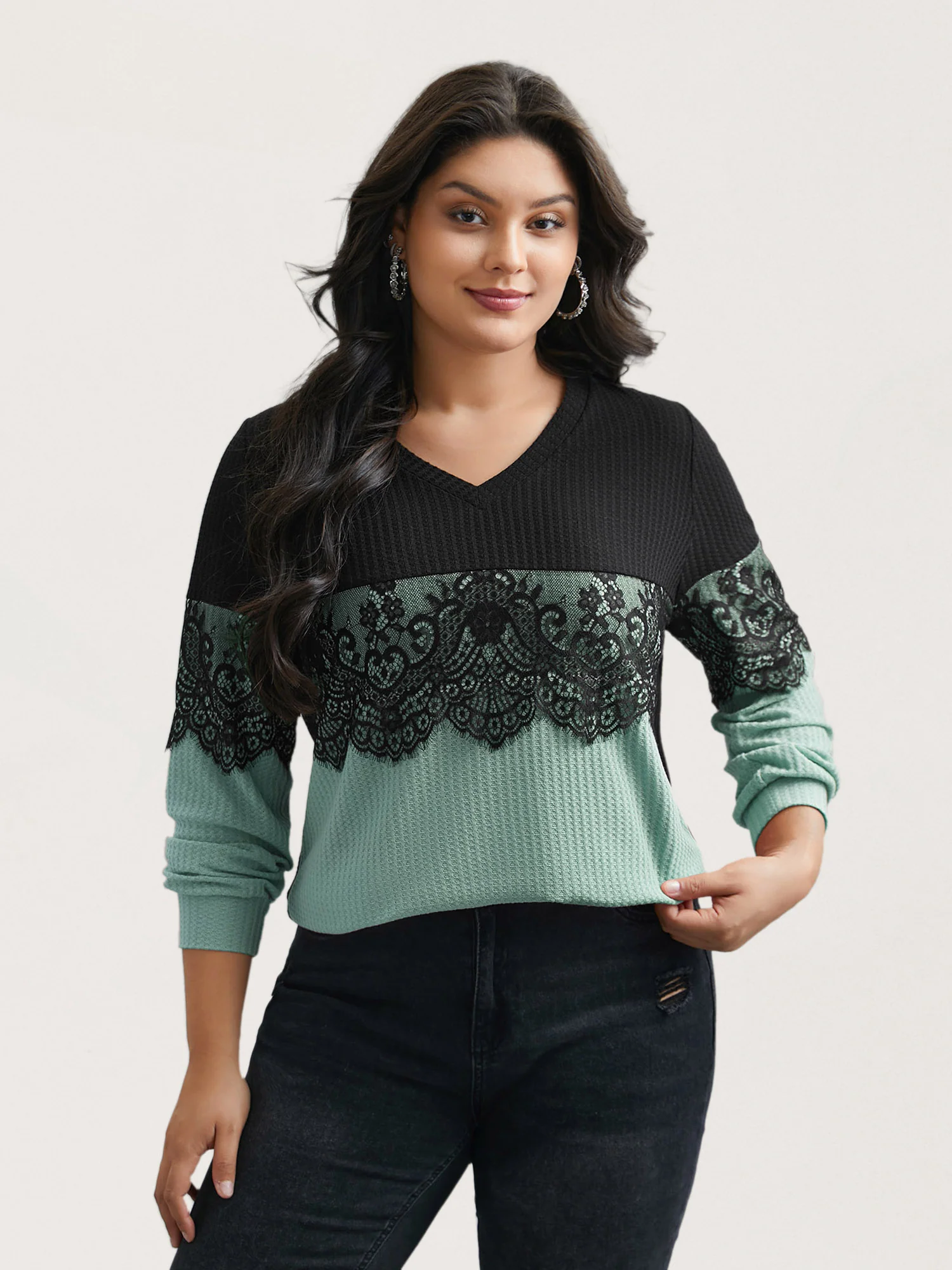 Crochet Lace Mesh Contrast Patchwork Top - Image 19