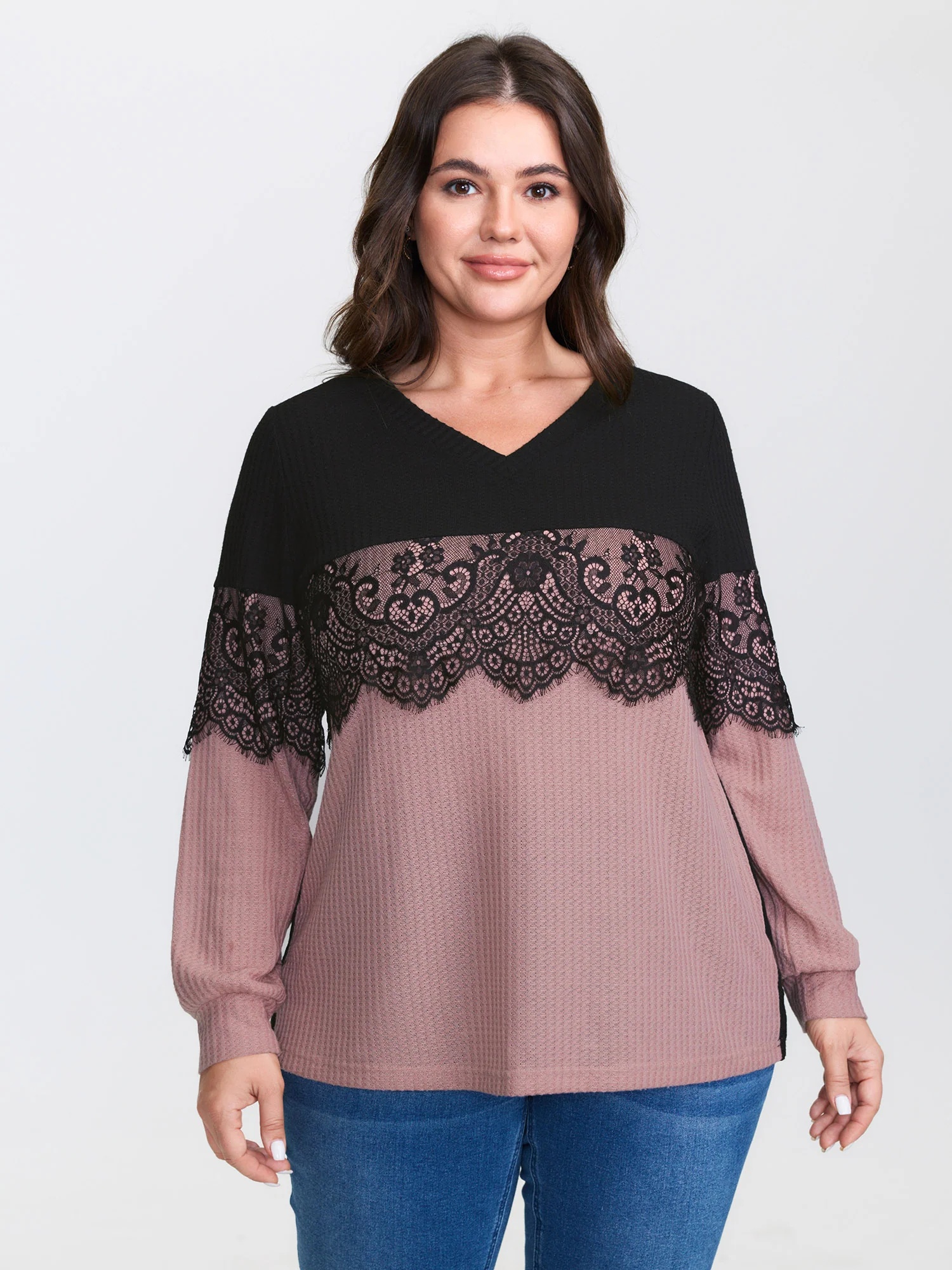 Crochet Lace Mesh Contrast Patchwork Top - Image 2