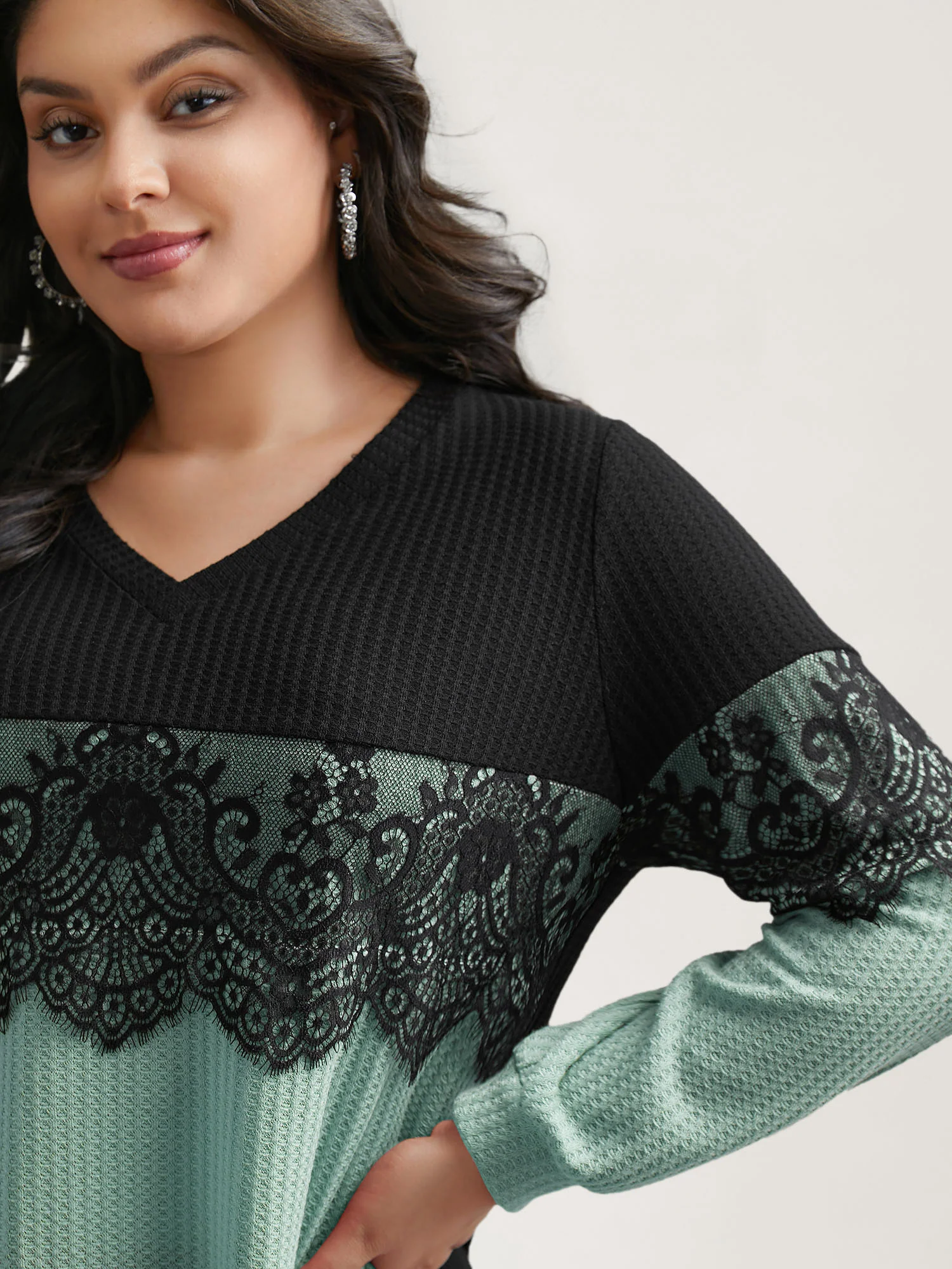 Crochet Lace Mesh Contrast Patchwork Top - Image 22