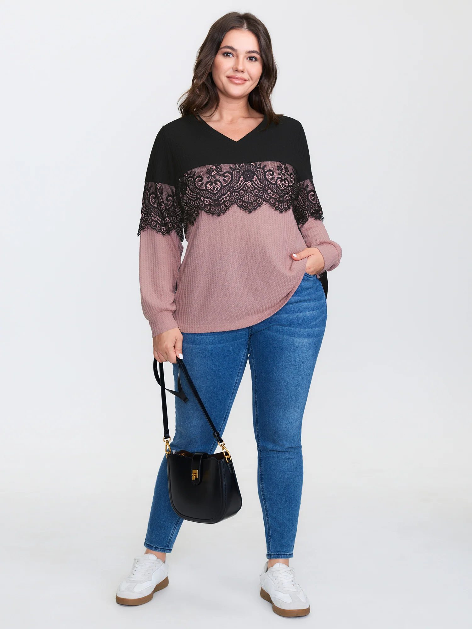 Crochet Lace Mesh Contrast Patchwork Top - Image 3