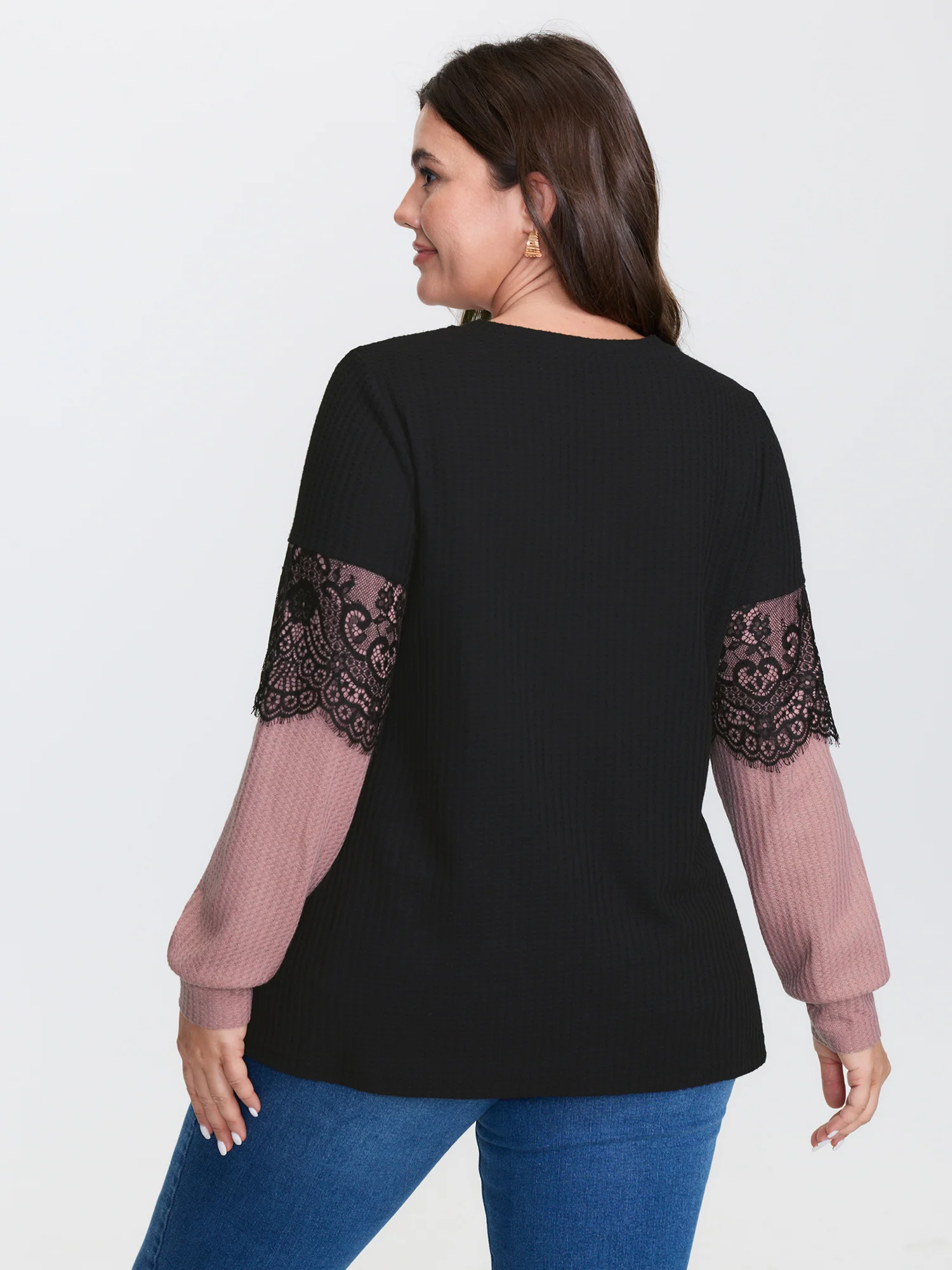 Crochet Lace Mesh Contrast Patchwork Top - Image 4