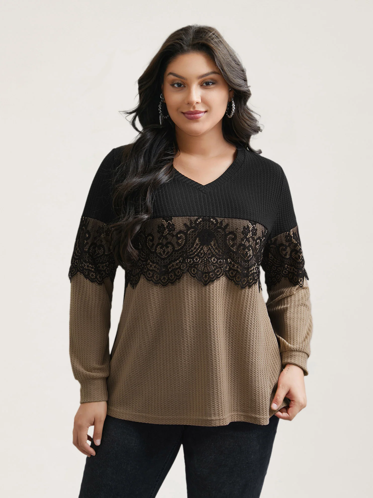 Crochet Lace Mesh Contrast Patchwork Top - Image 8
