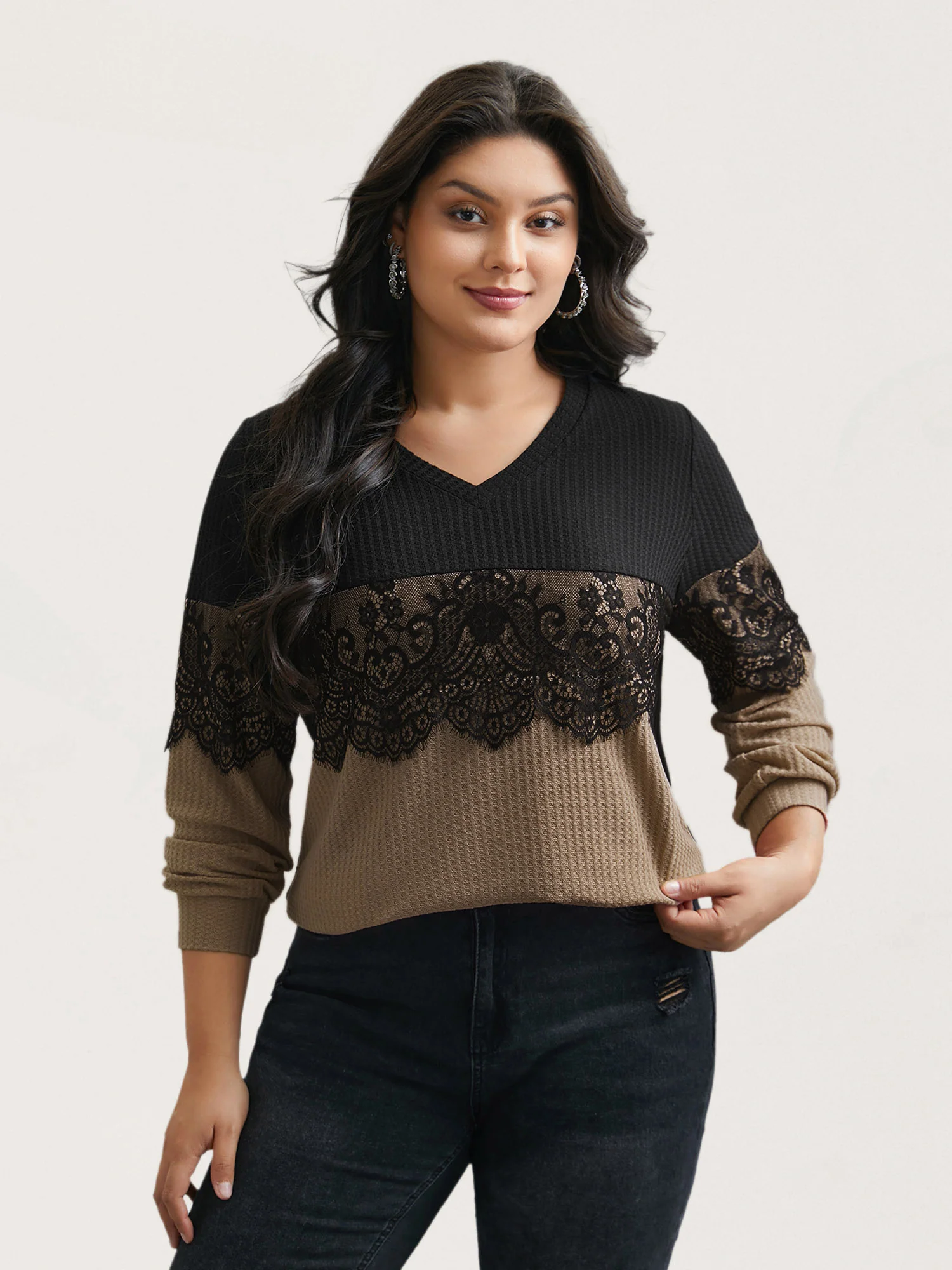 Crochet Lace Mesh Contrast Patchwork Top - Image 9