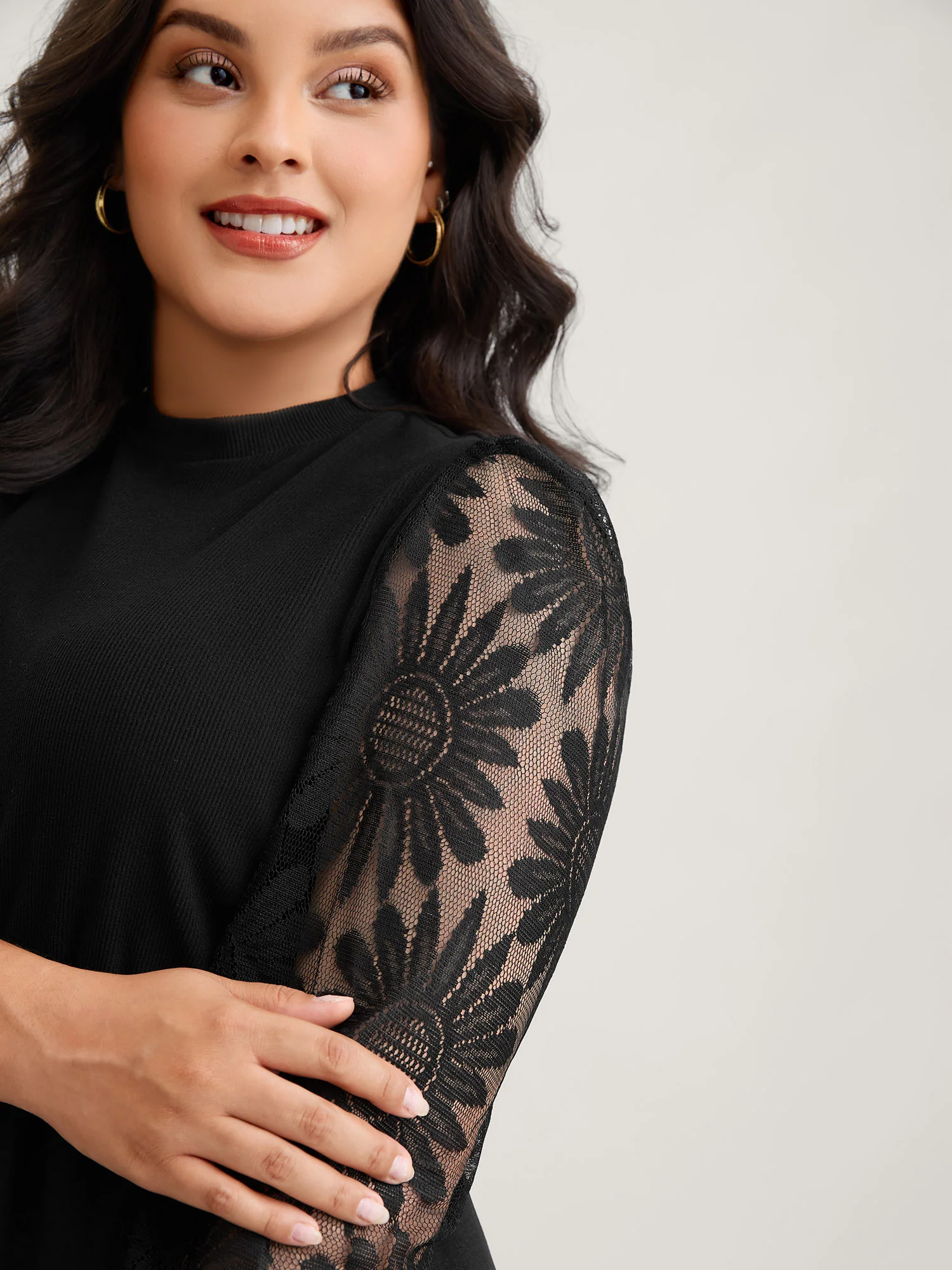 Crochet Lace Mesh Mock Neck Jumpsuit - Image 3