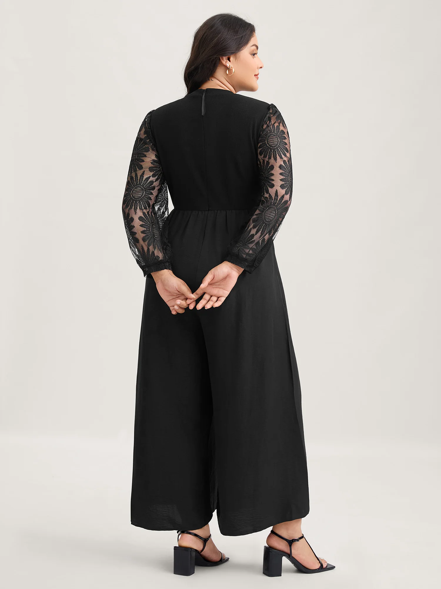 Crochet Lace Mesh Mock Neck Jumpsuit - Image 5