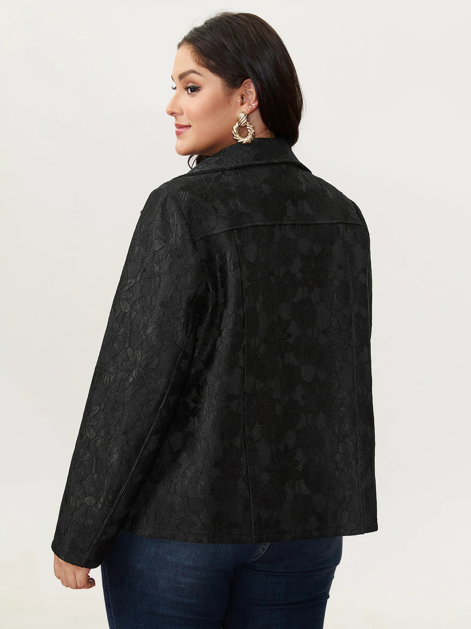 Lace Mesh Pocket Zipper Coat - Image 5