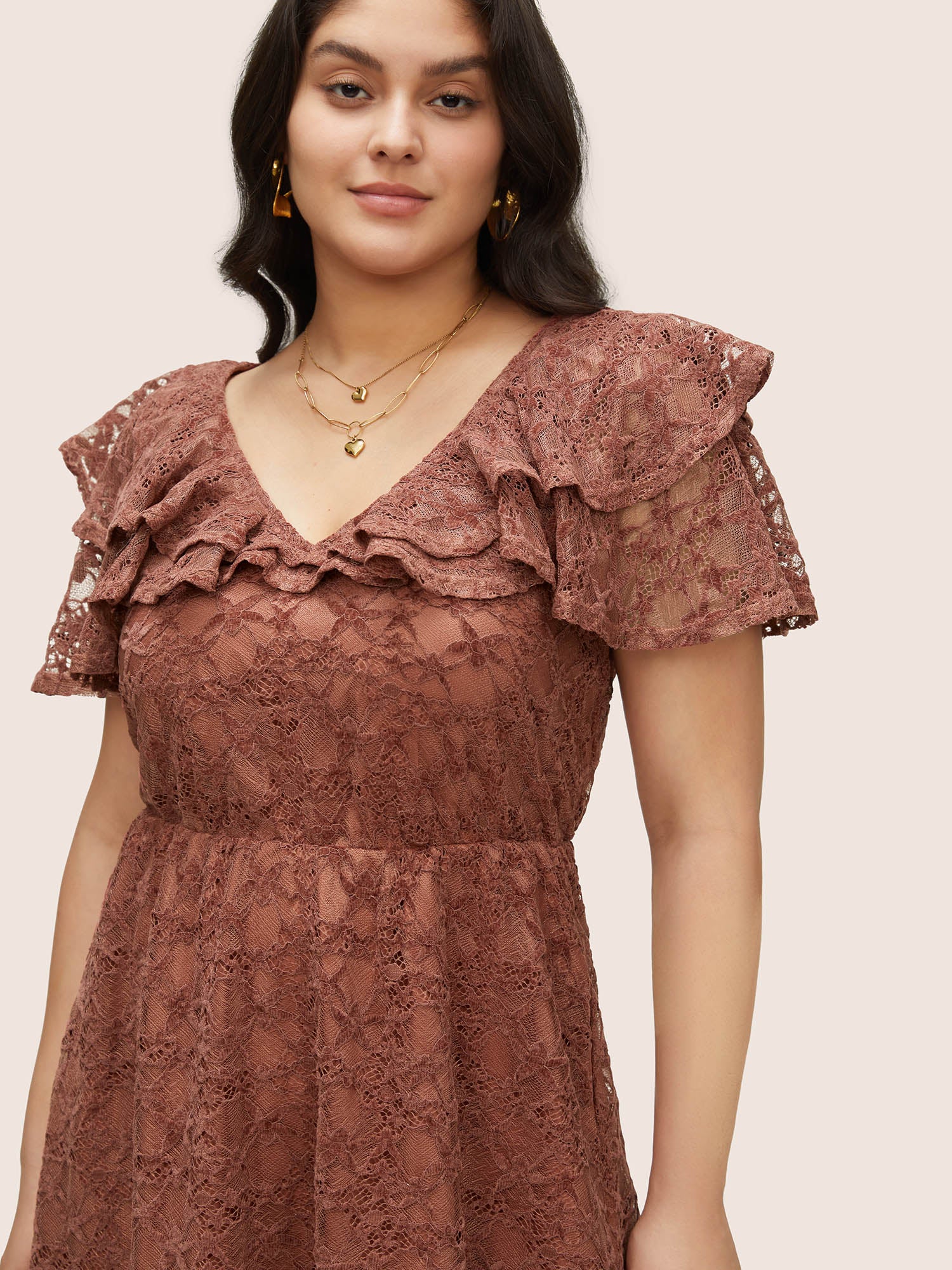 Crochet Lace Mesh Tiered Ruffle Trim Dress - Image 4