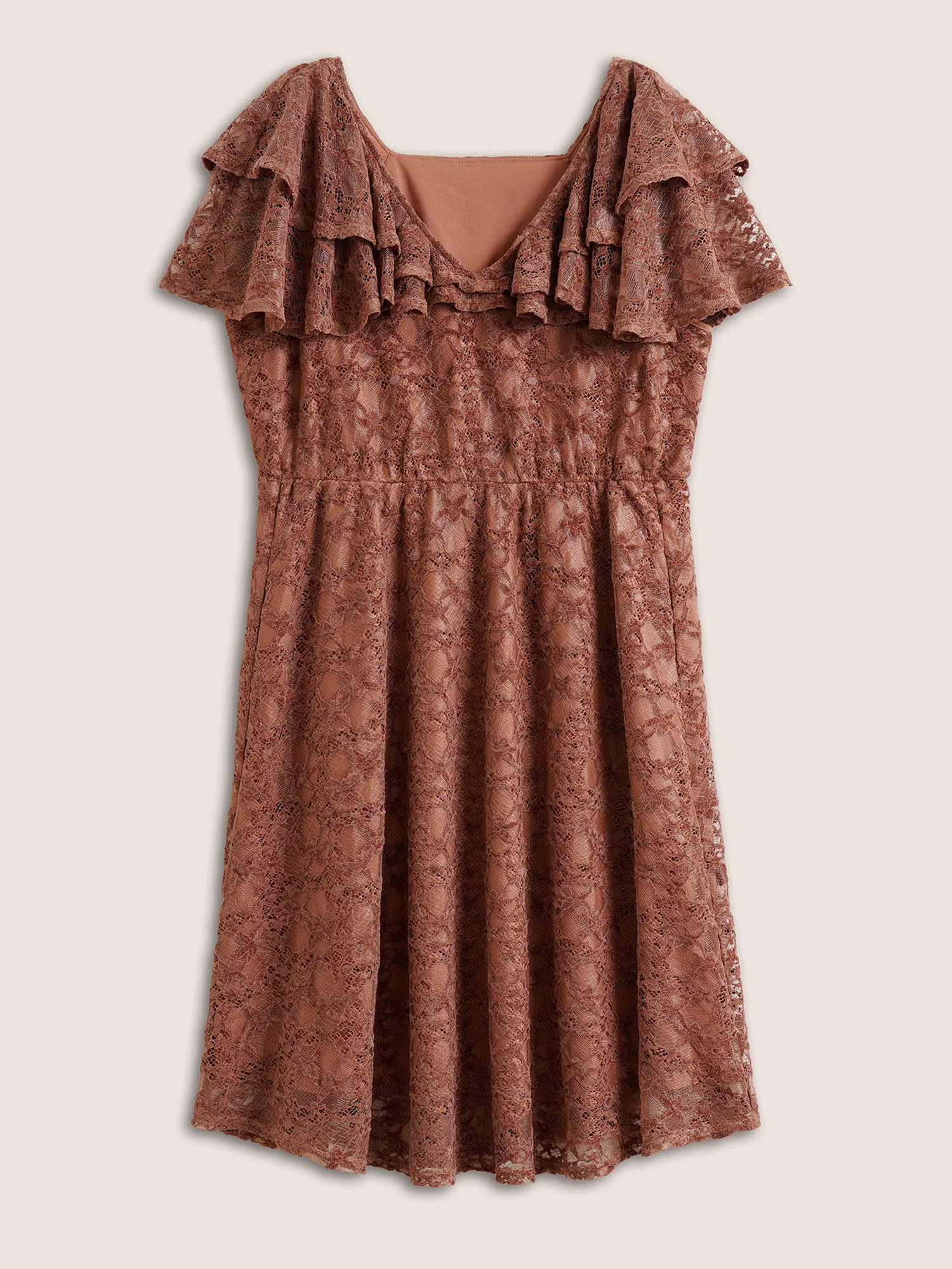 Crochet Lace Mesh Tiered Ruffle Trim Dress - Image 5