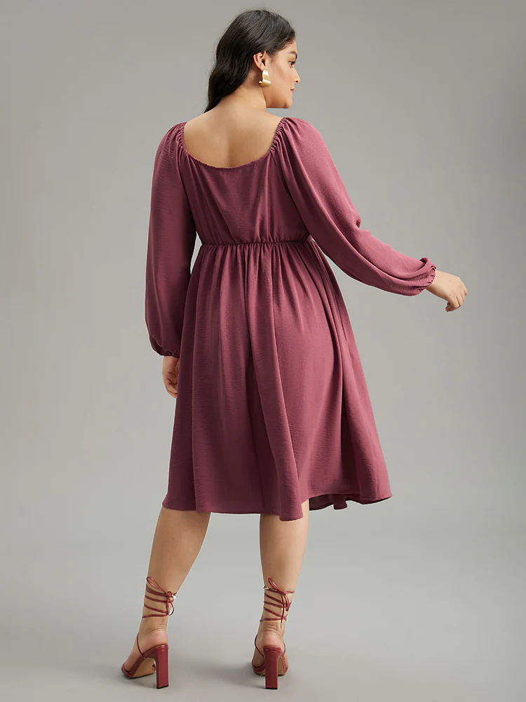 Crochet Lace Square Neck Elastic Cuffs Dress - Image 3