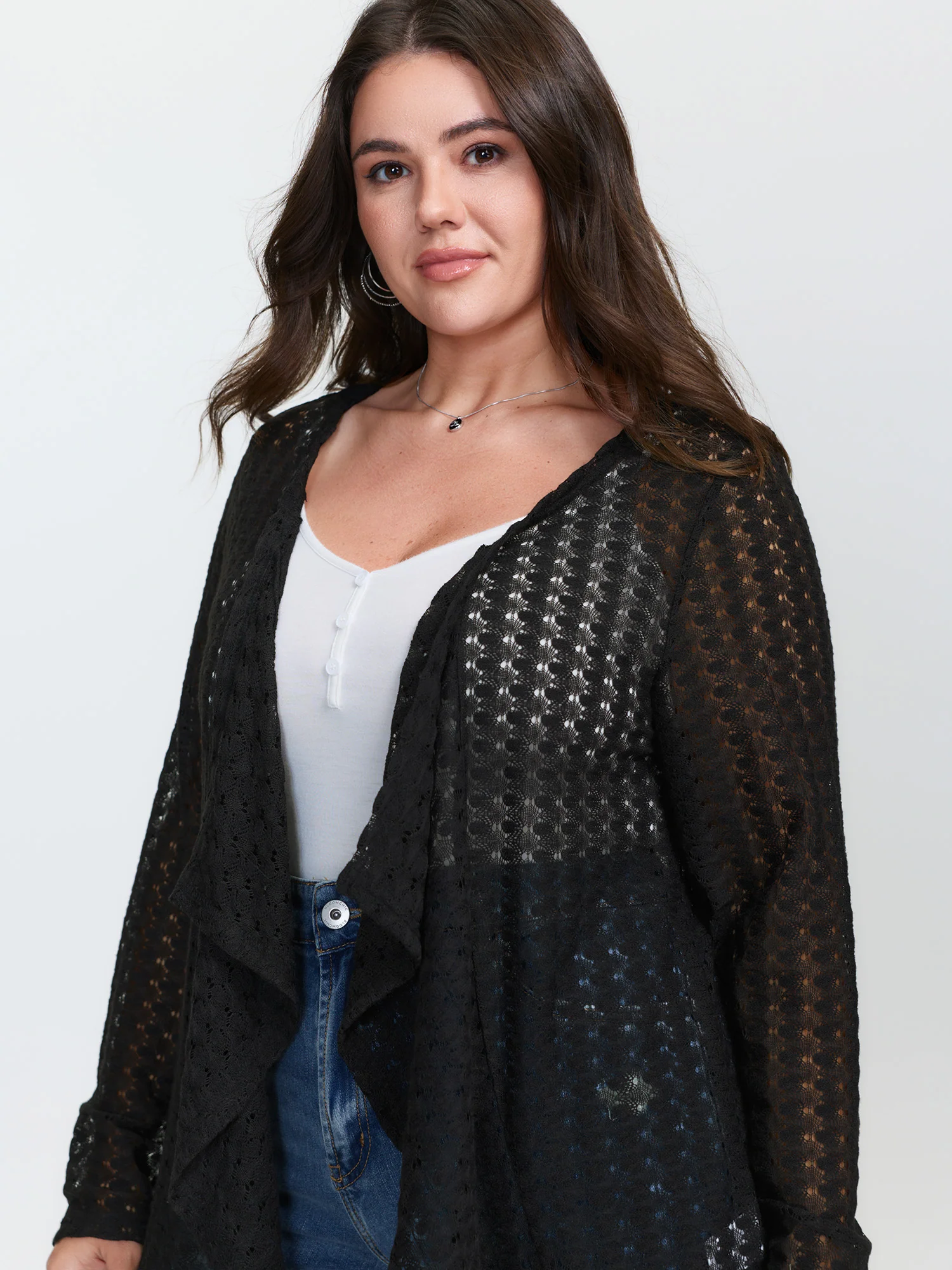 Crochet Textured Ruffled Hem Cover-Up - Image 3