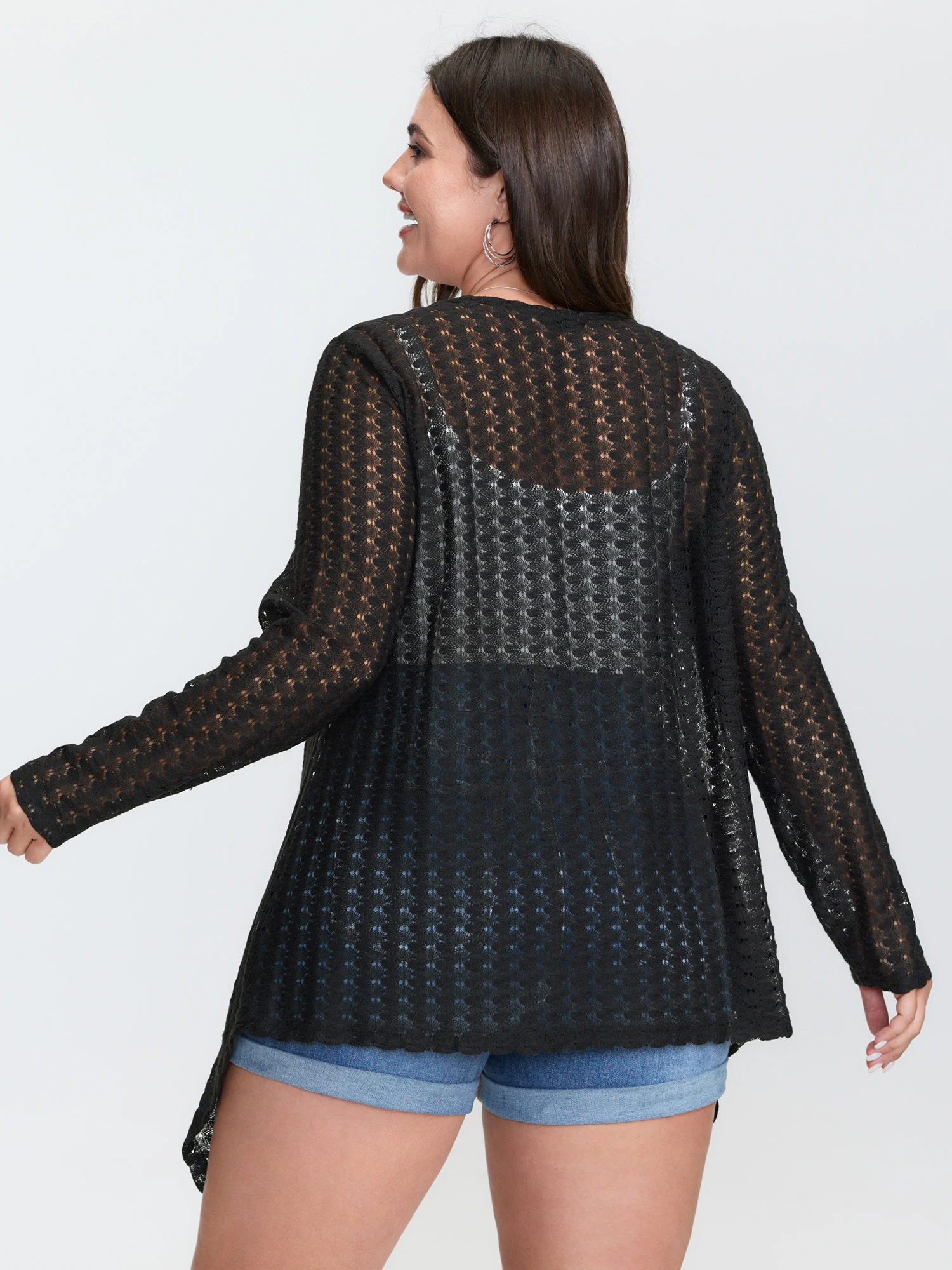Crochet Textured Ruffled Hem Cover-Up - Image 4
