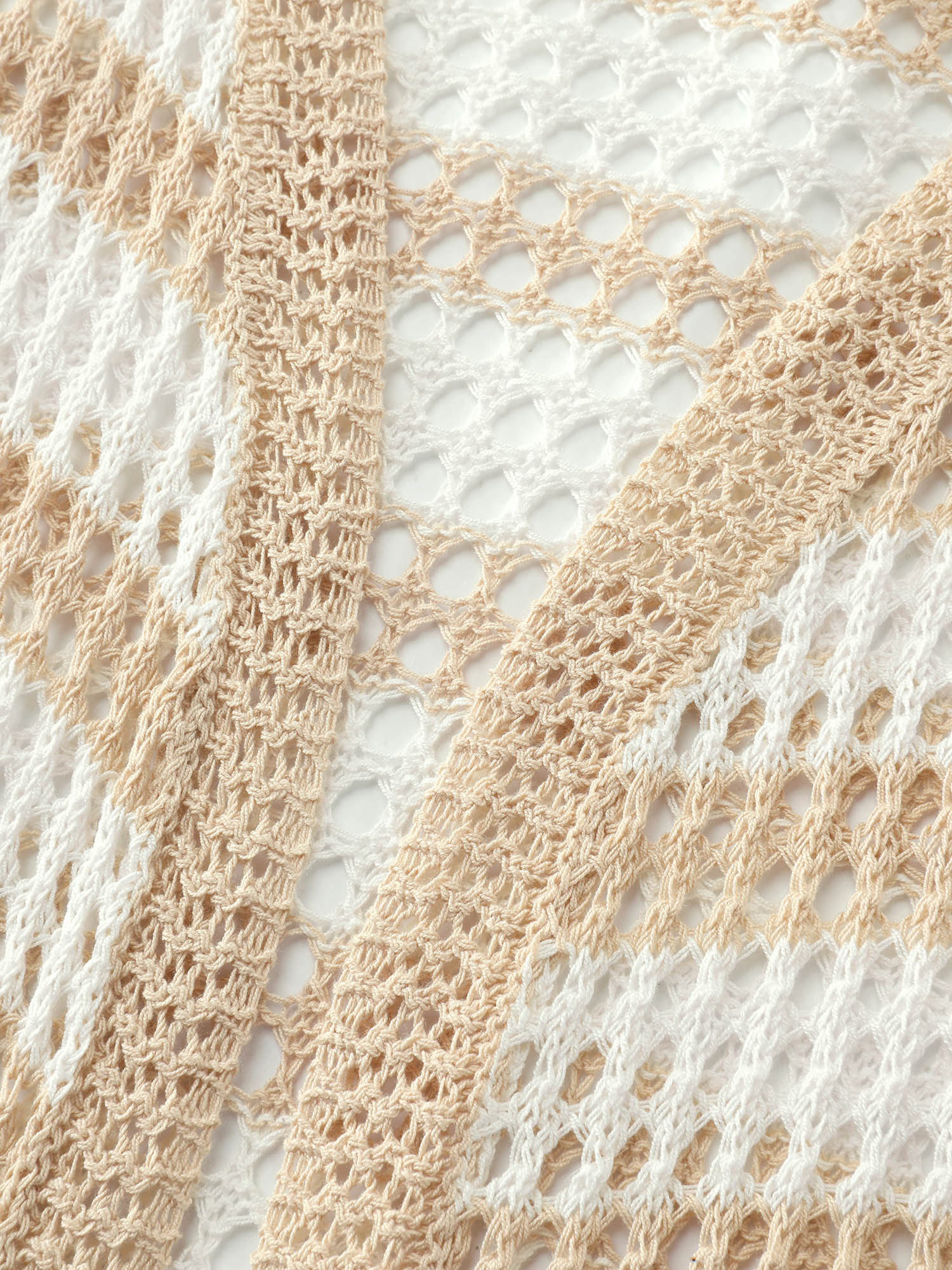 Crochet V-Neck Striped Knit Cardigan - Image 5