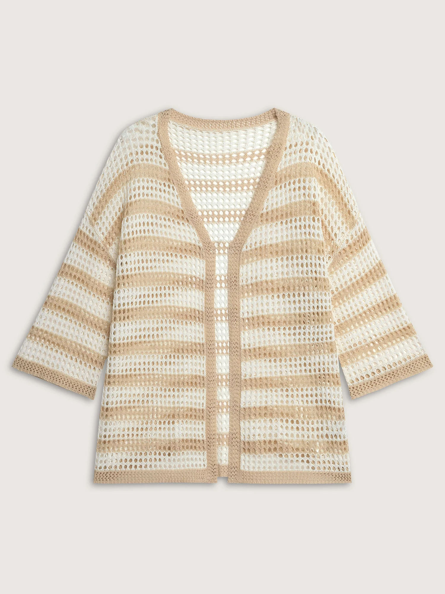 Crochet V-Neck Striped Knit Cardigan - Image 8