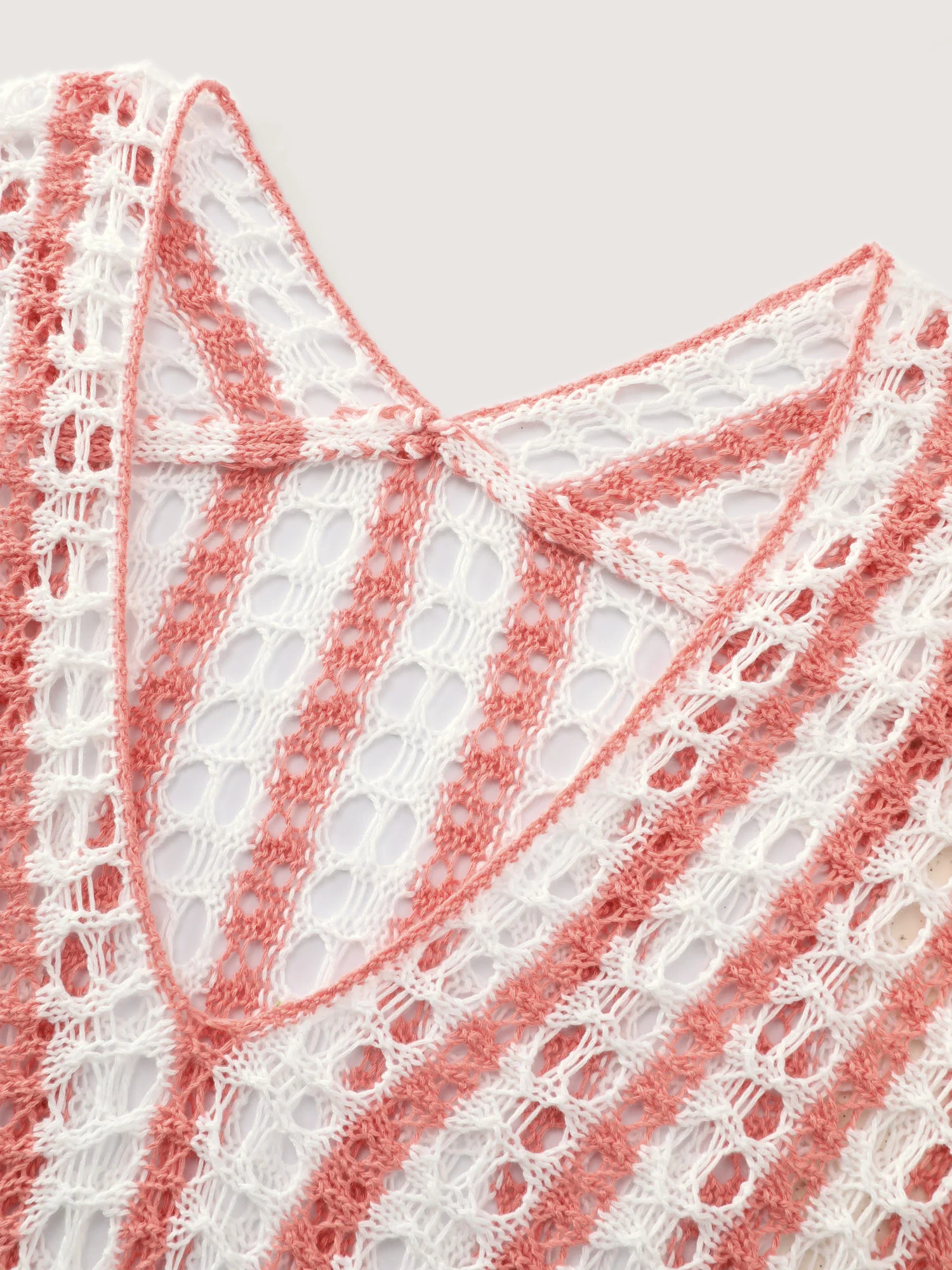 Crocheted Color Contrast Sheer Swim Cover-Up - Image 5