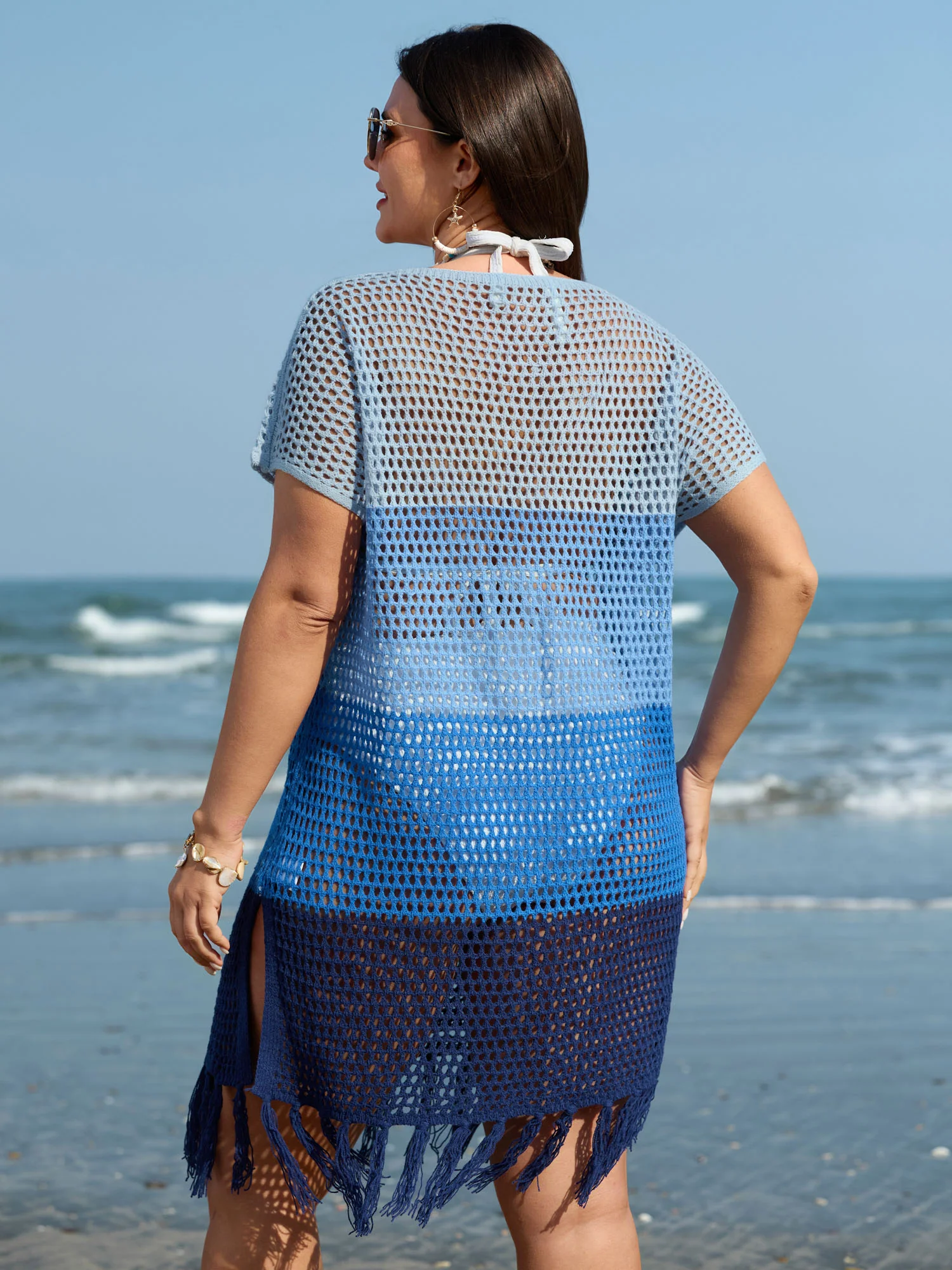 Crocheted Colorblock Fringe Hem Swim Cover-Up - Image 4
