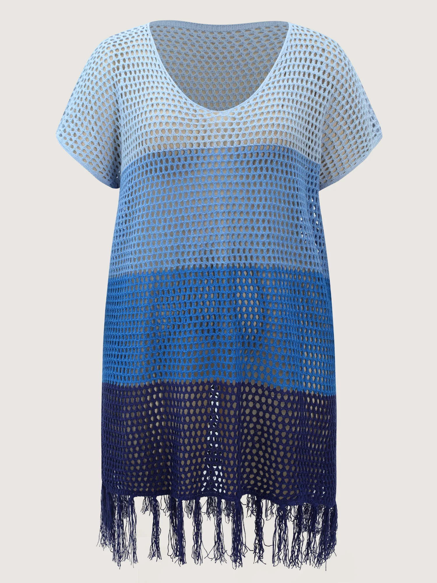 Crocheted Colorblock Fringe Hem Swim Cover-Up - Image 6