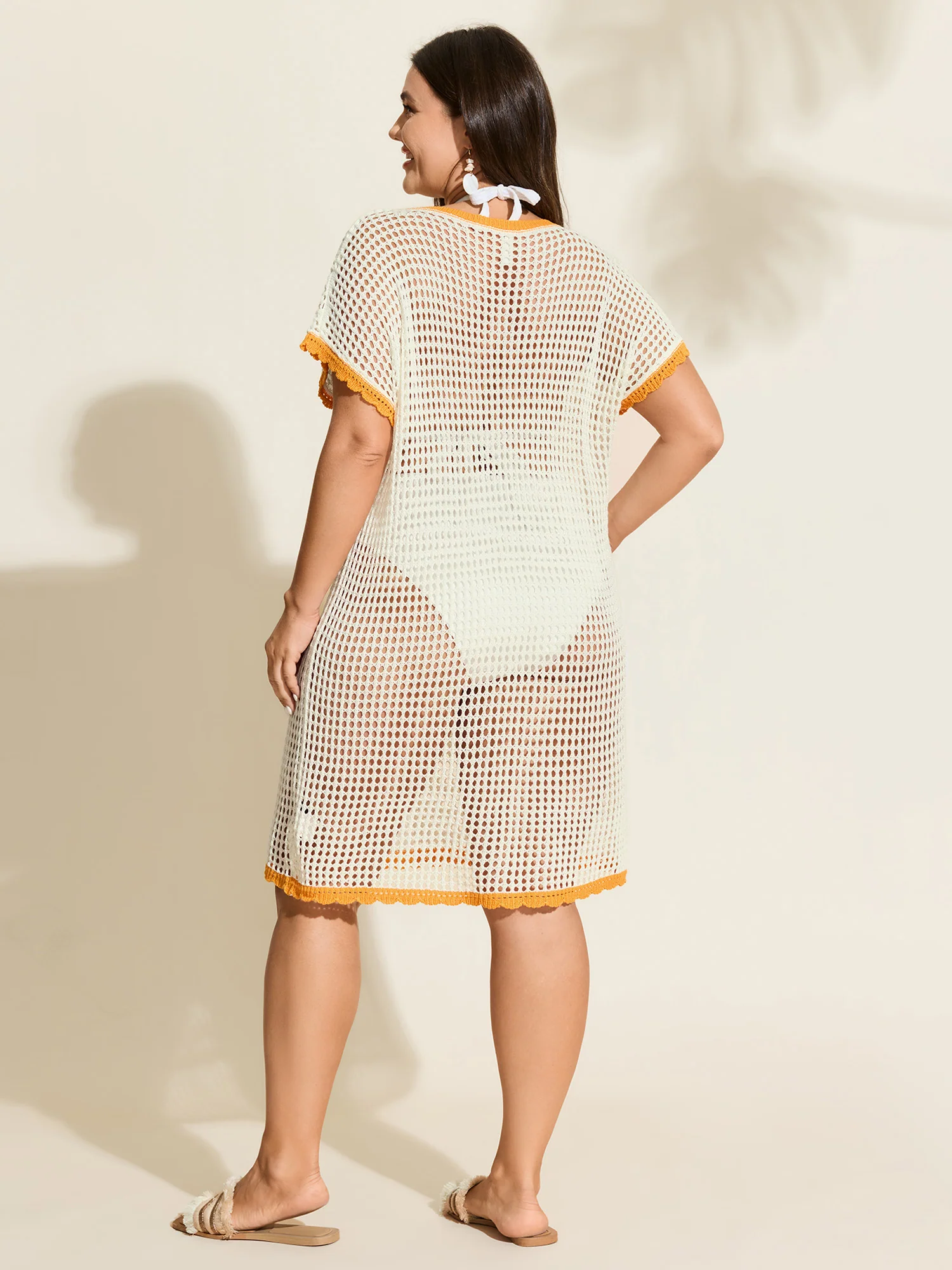 Crocheted Sea Elements Color Contrast Swim Cover-Up - Image 4