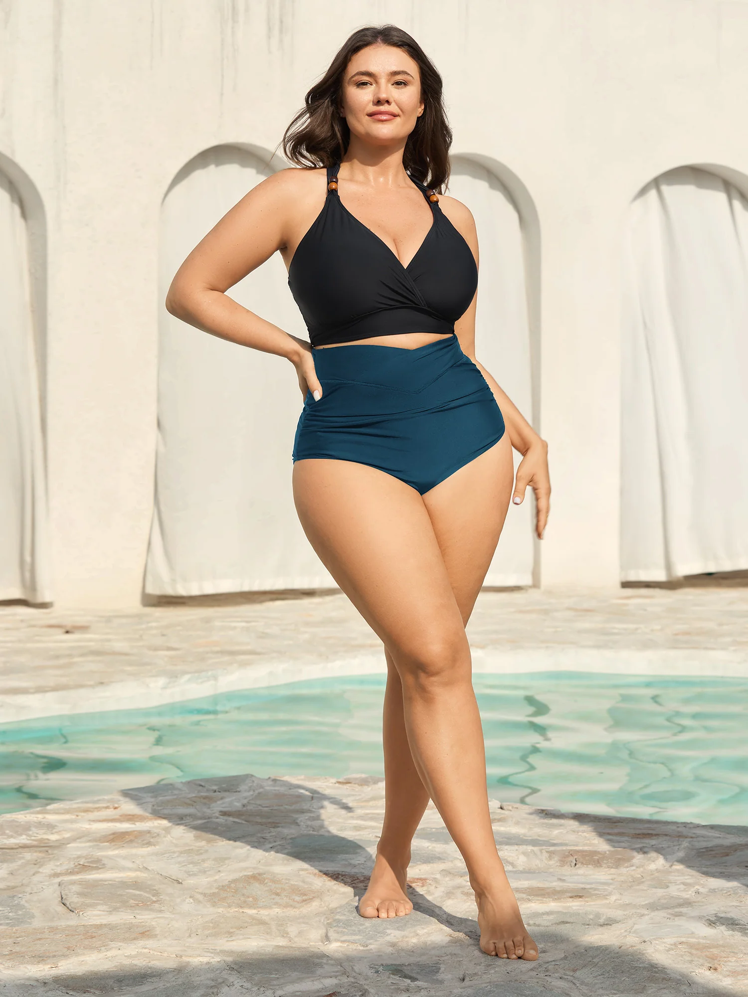 Crossover High Waist Ruched Bikini Bottoms - Image 10