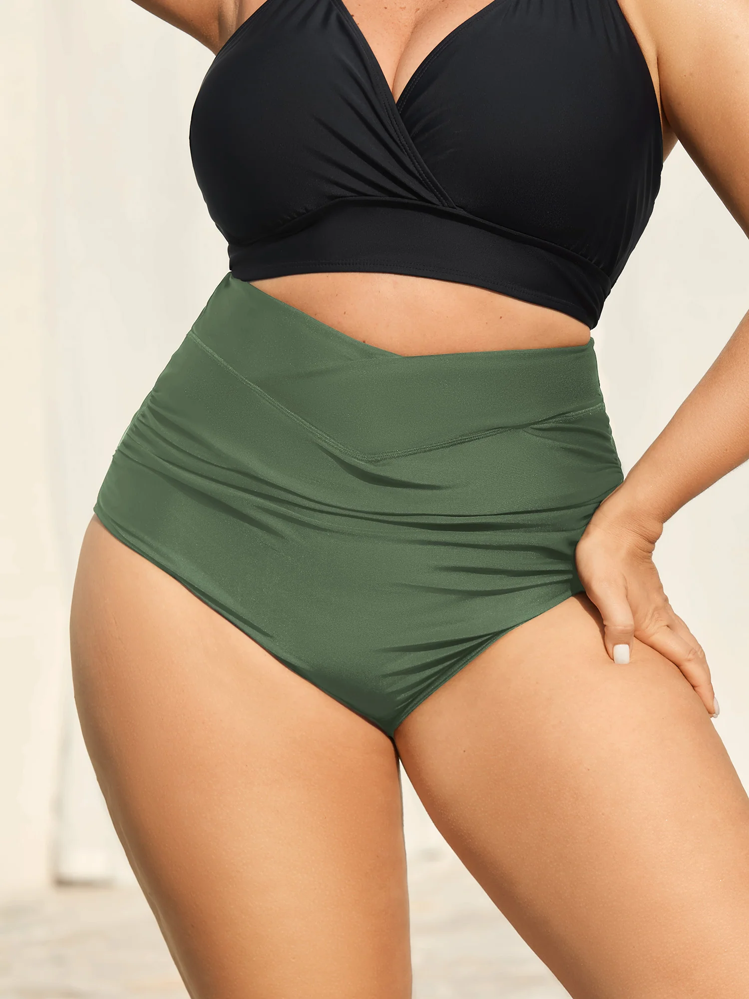 Crossover High Waist Ruched Bikini Bottoms - Image 12