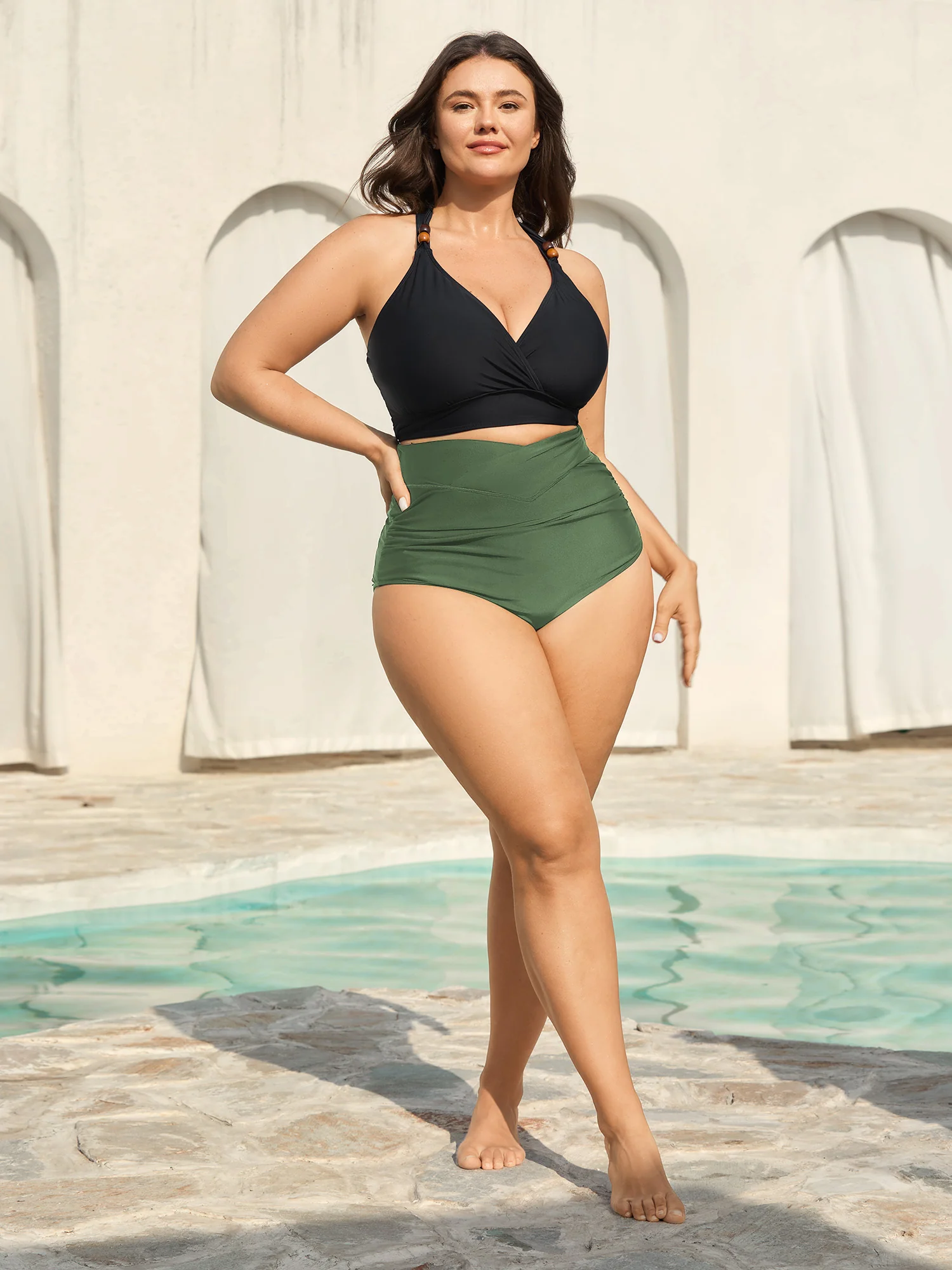 Crossover High Waist Ruched Bikini Bottoms - Image 14