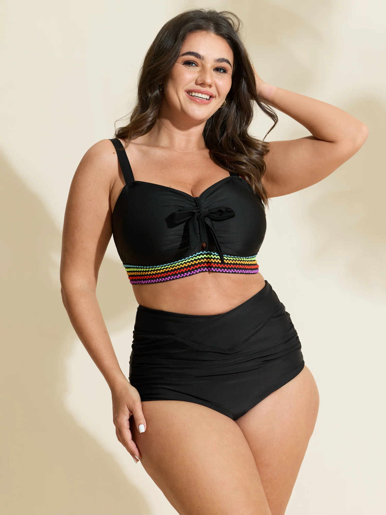 Crossover High Waist Ruched Bikini Bottoms - Image 2