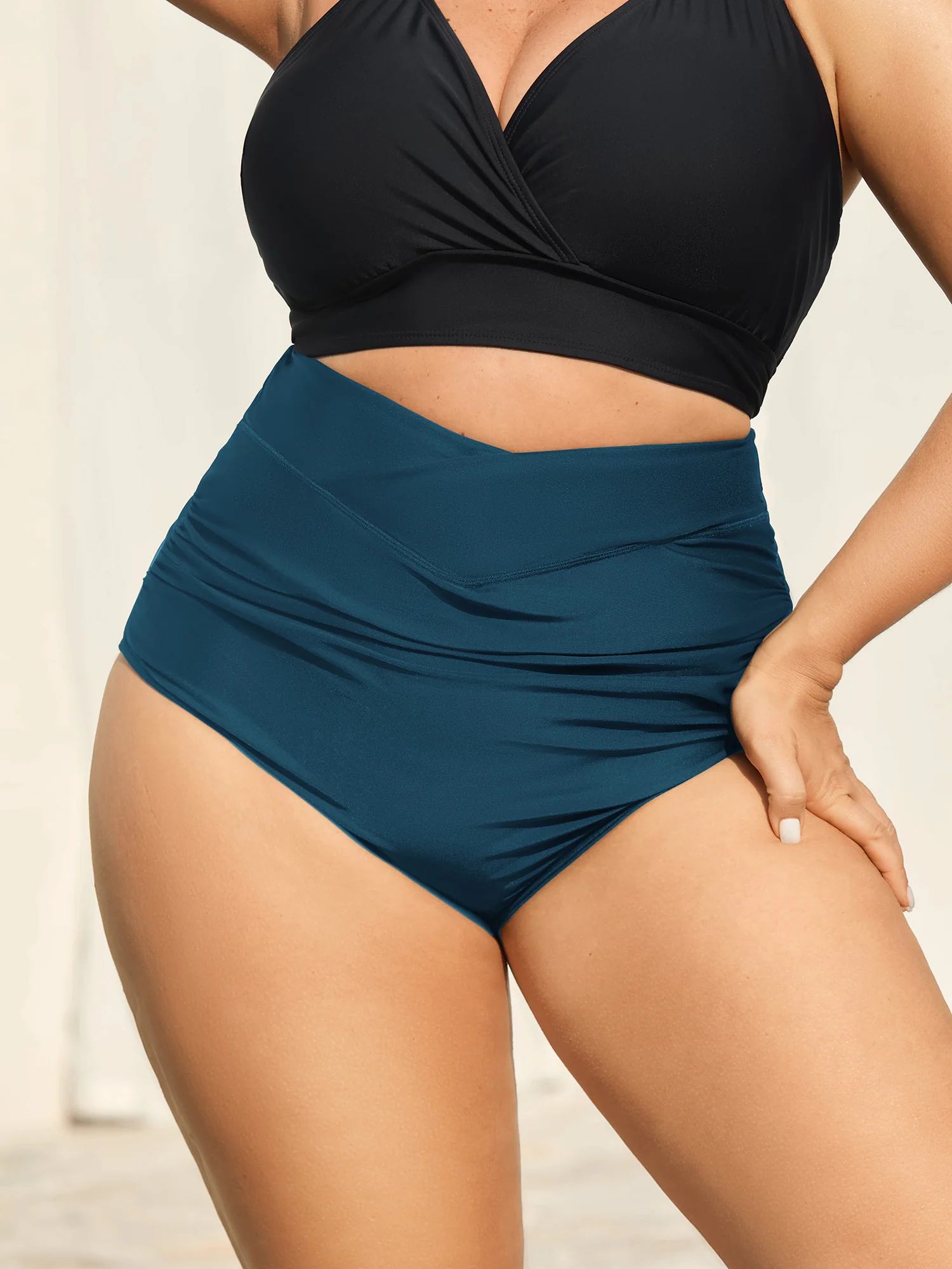 Crossover High Waist Ruched Bikini Bottoms - Image 8