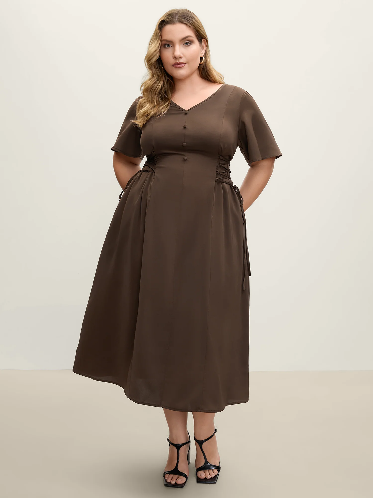 Cross-Tie Button Detail Maxi Dress - Image 3