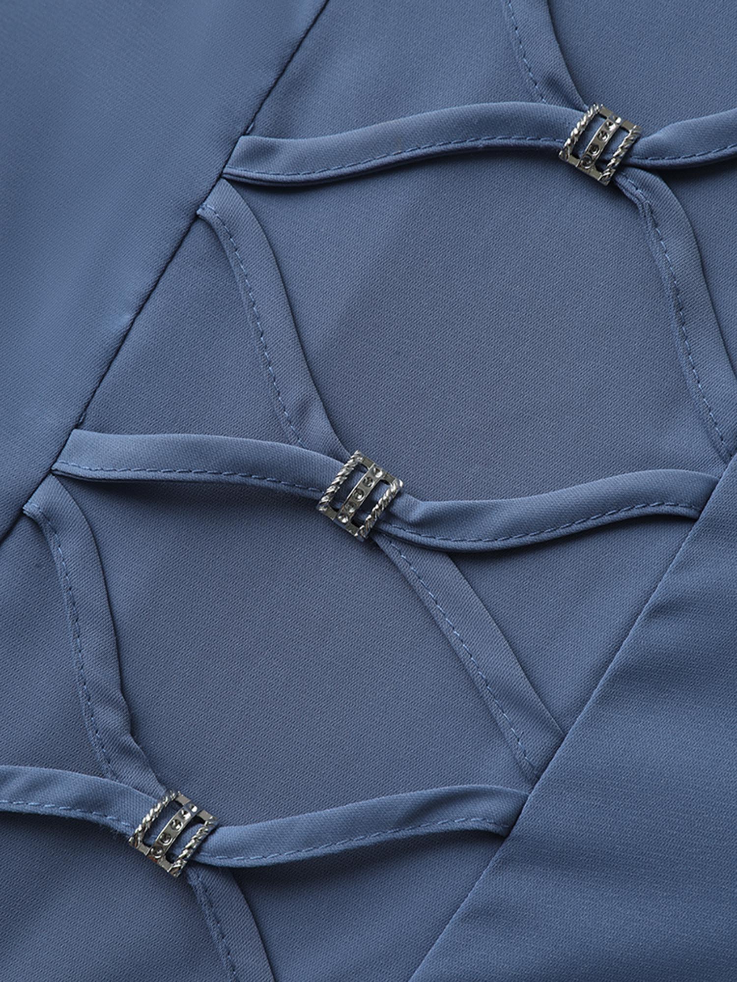 Cross-Tie Metal Detail Solid Blouse - Image 5