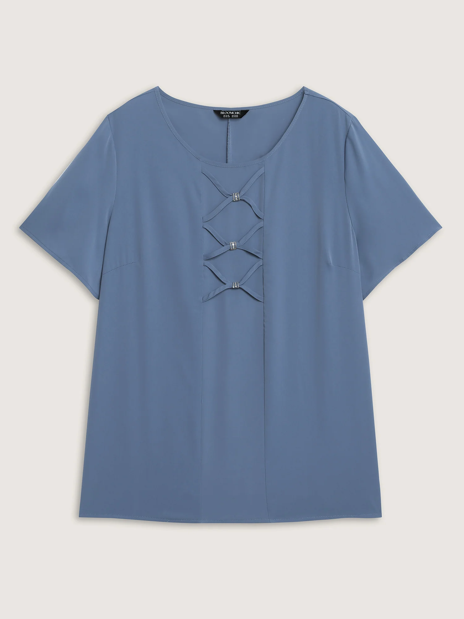 Cross-Tie Metal Detail Solid Blouse - Image 6
