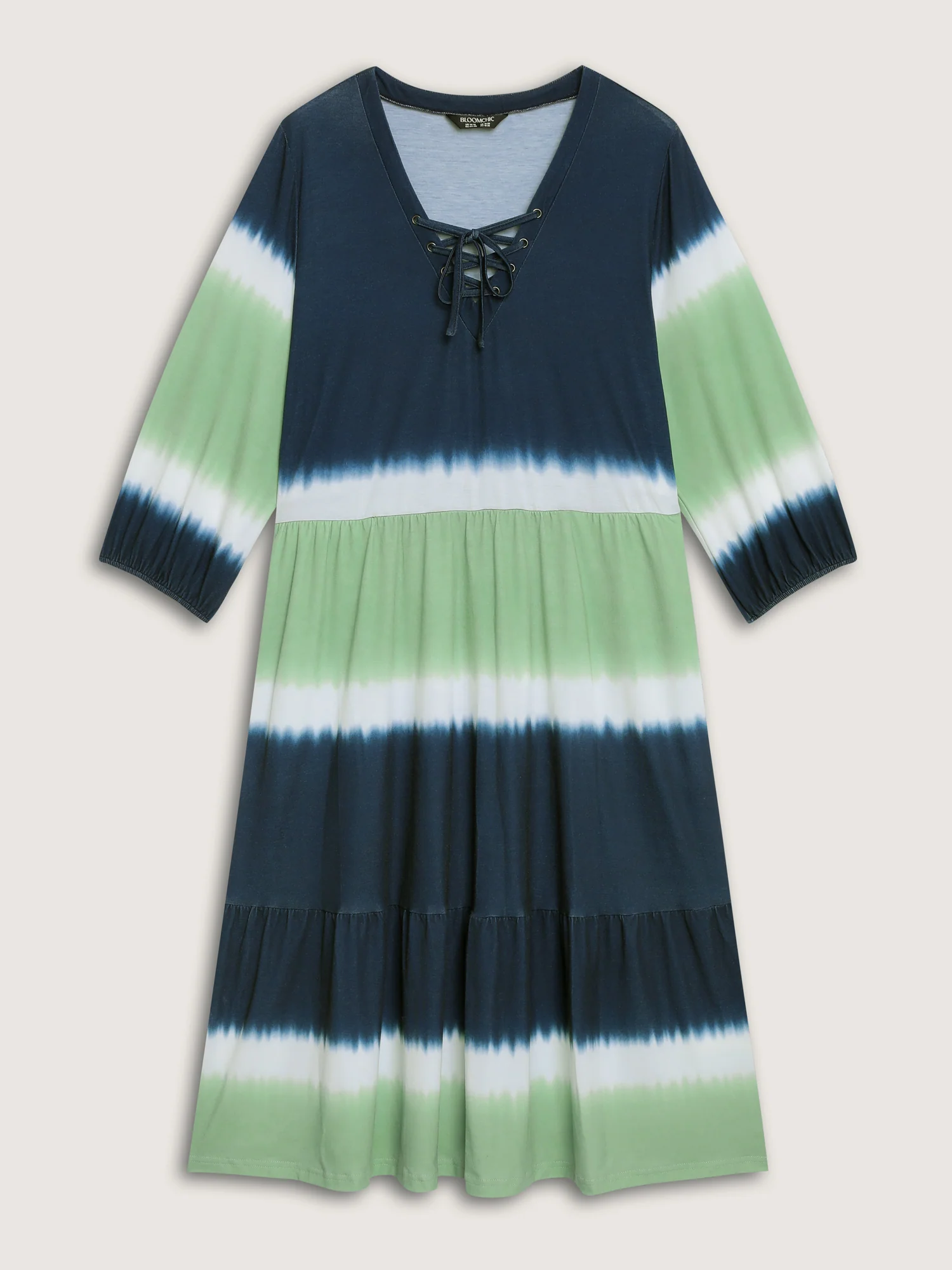Cross-Tie Neckline Color Gradient Midi Dress - Image 5