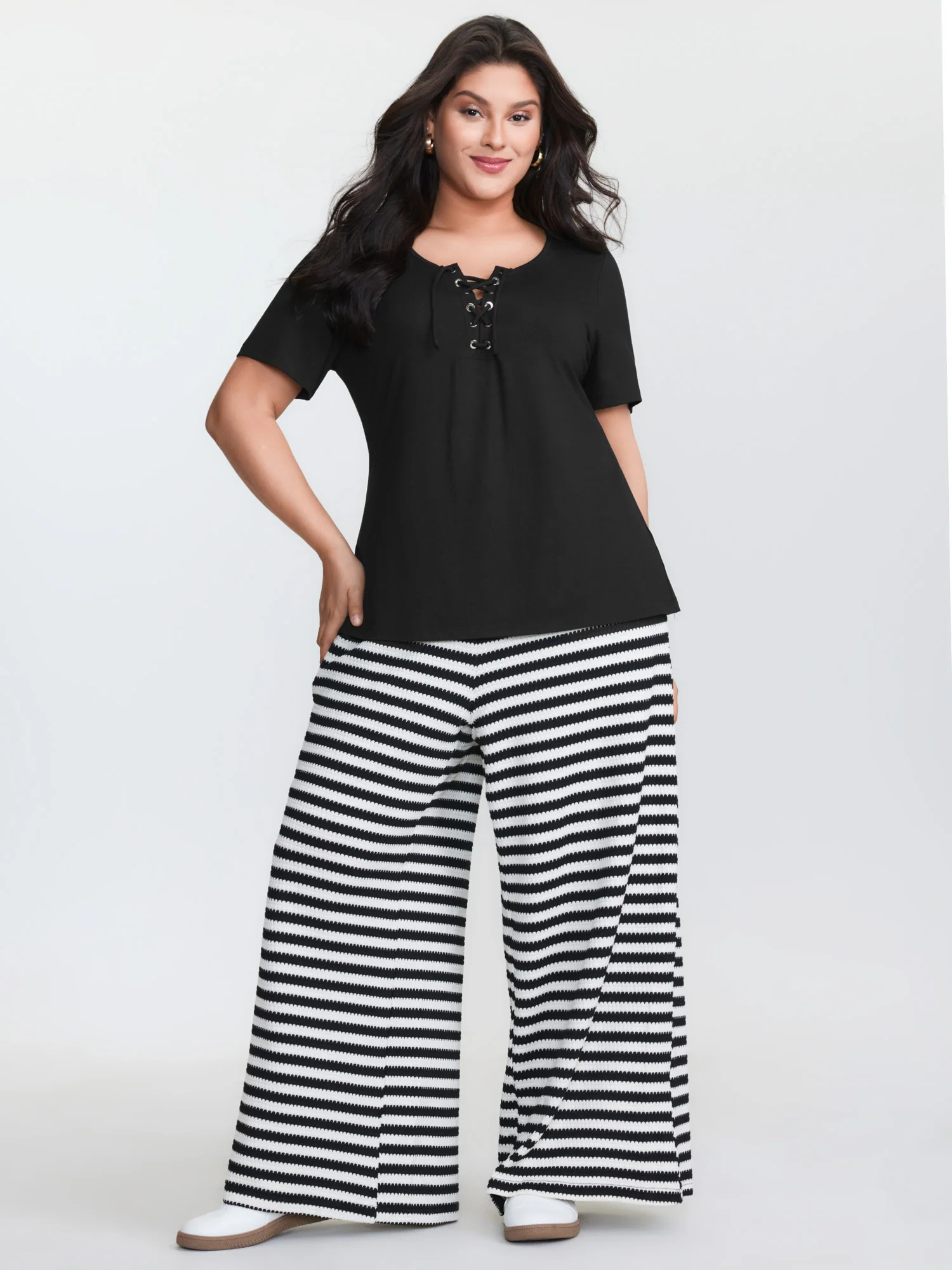 Cross Tie Neckline Plain T-Shirt - Image 3
