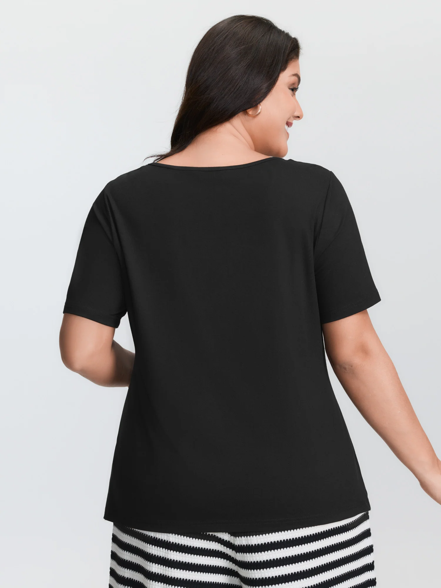 Cross Tie Neckline Plain T-Shirt - Image 4