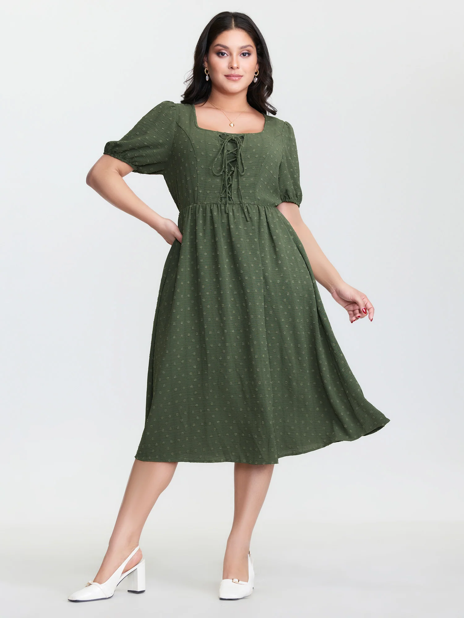 Cross-Tie Stretchy Waist Pocket Midi Dress - Image 2