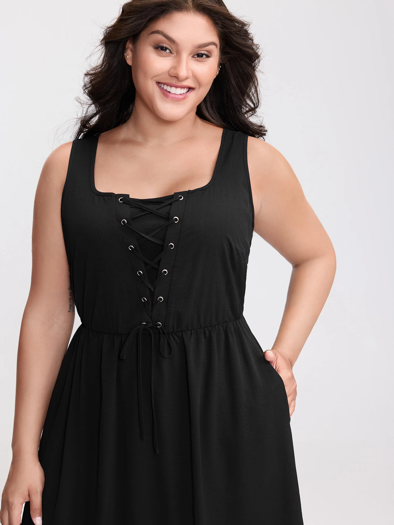 Cross-Tie Textured Solid Midi Dress - Image 2