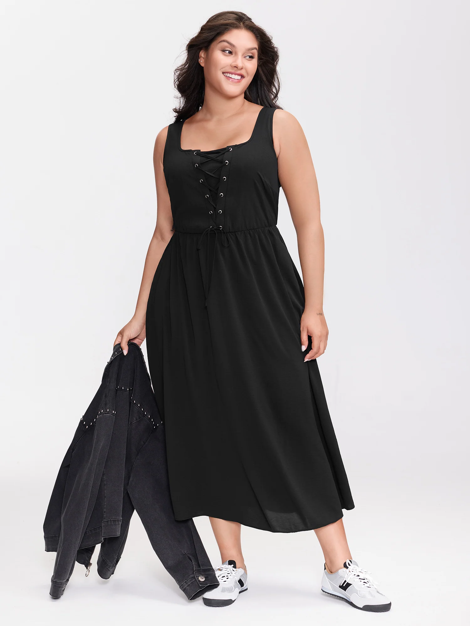 Cross-Tie Textured Solid Midi Dress - Image 3