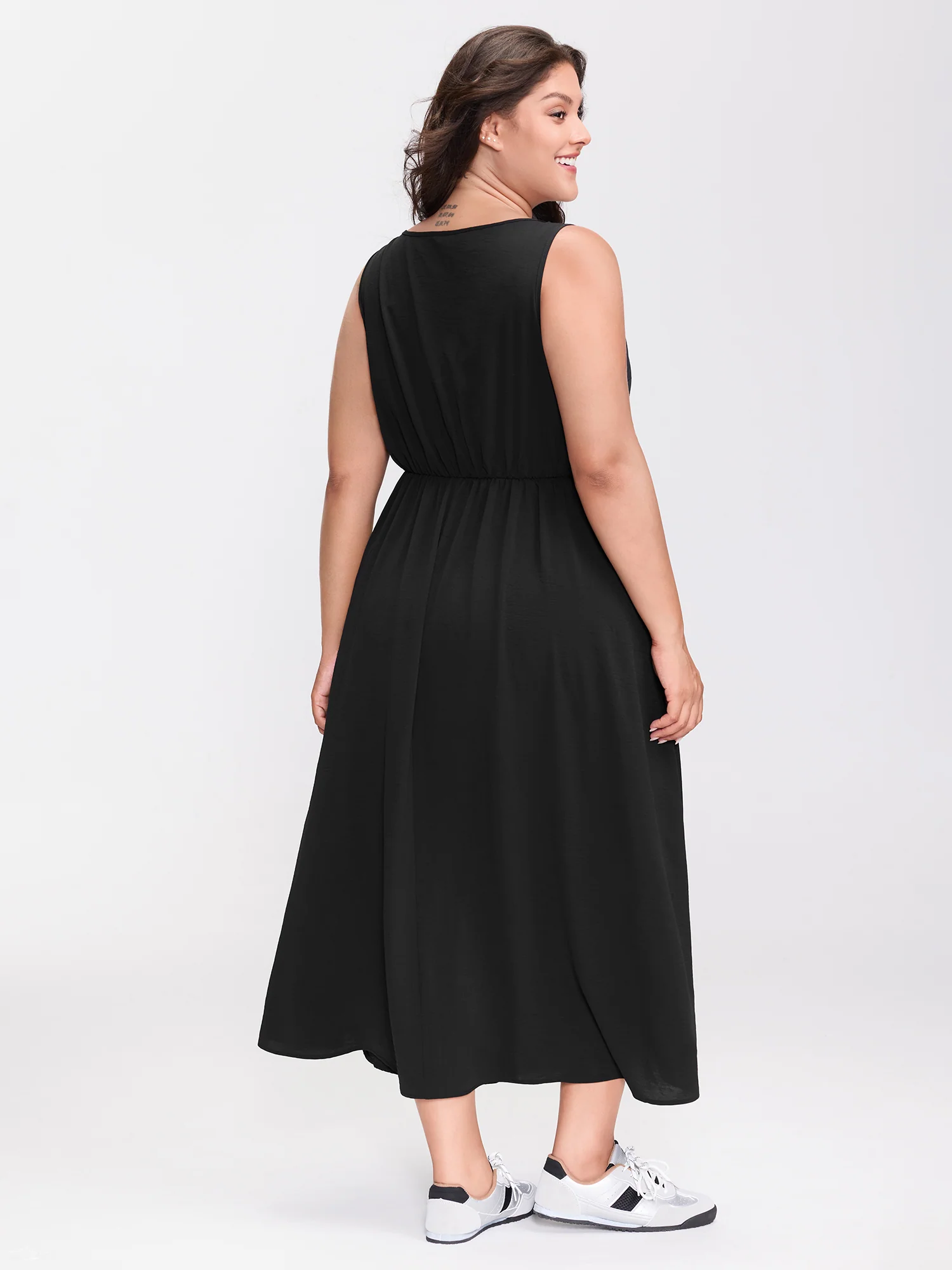 Cross-Tie Textured Solid Midi Dress - Image 4