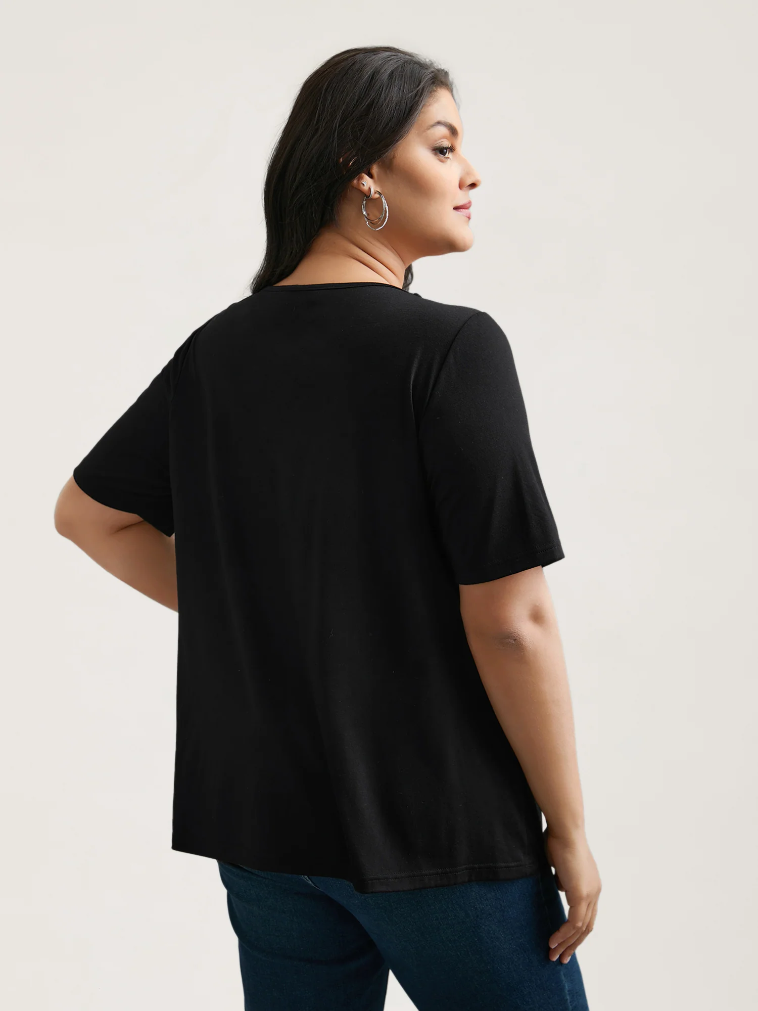Crossover Keyhole Plain Stretchy T-Shirt - Image 5
