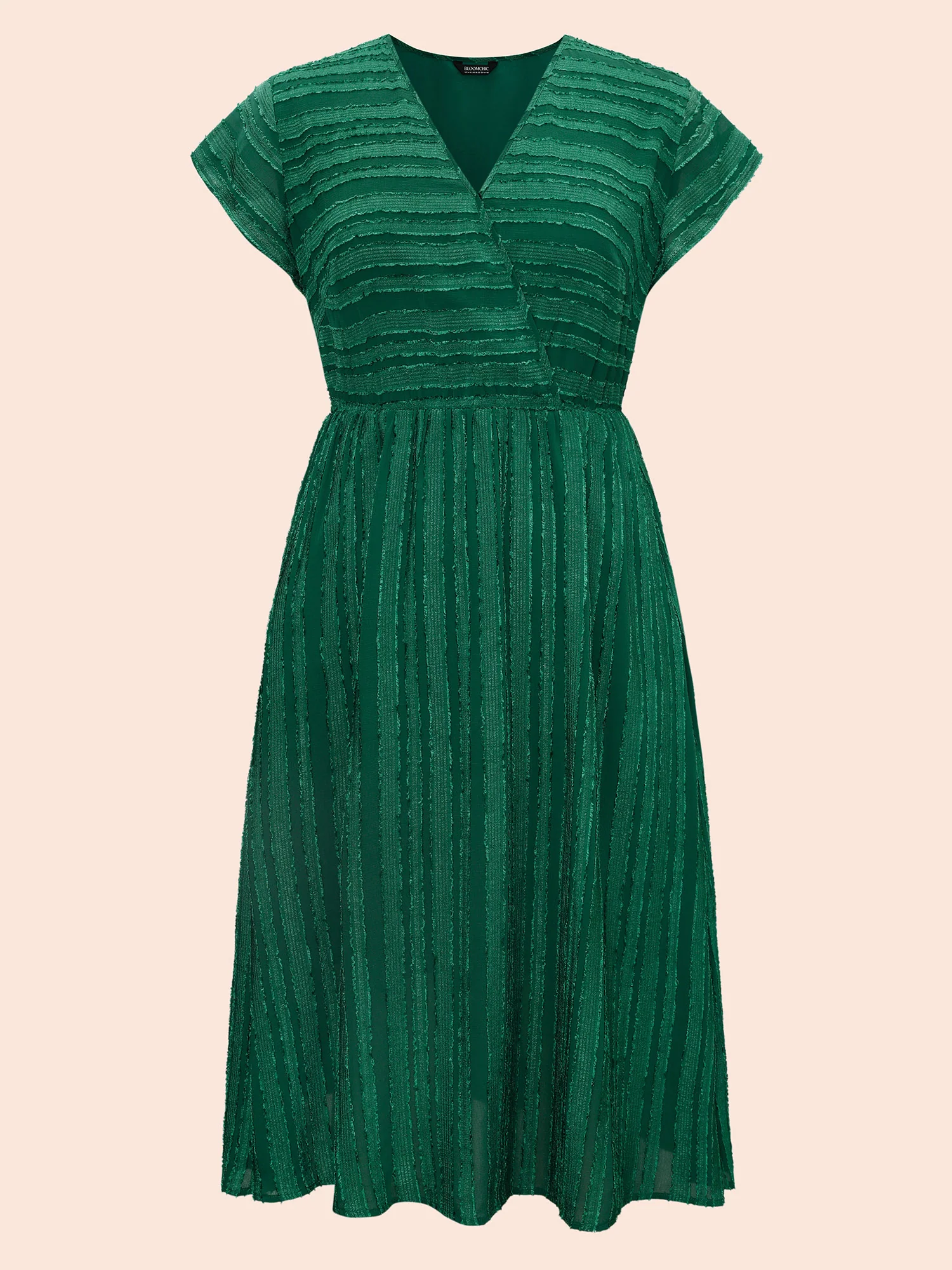 Overlap Collar Plain Textured Midi Dress - Image 7