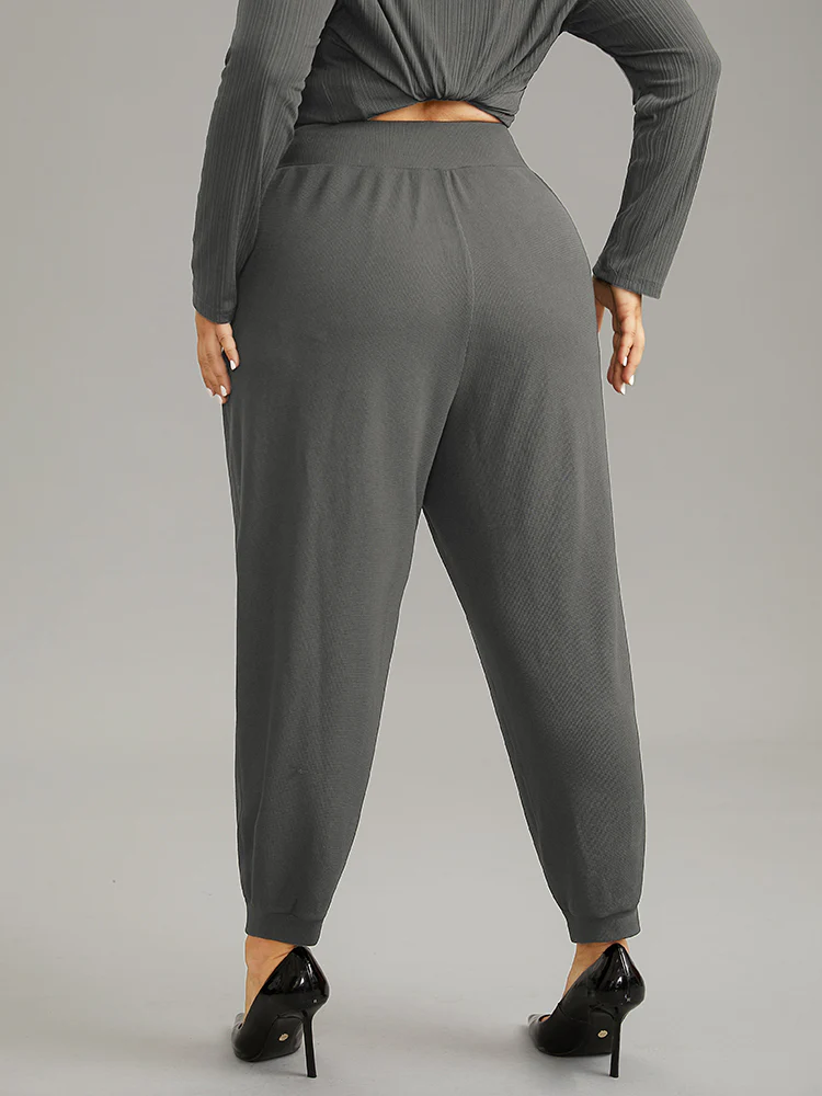 Crossover Plain Texture High Rise Pants - Image 2