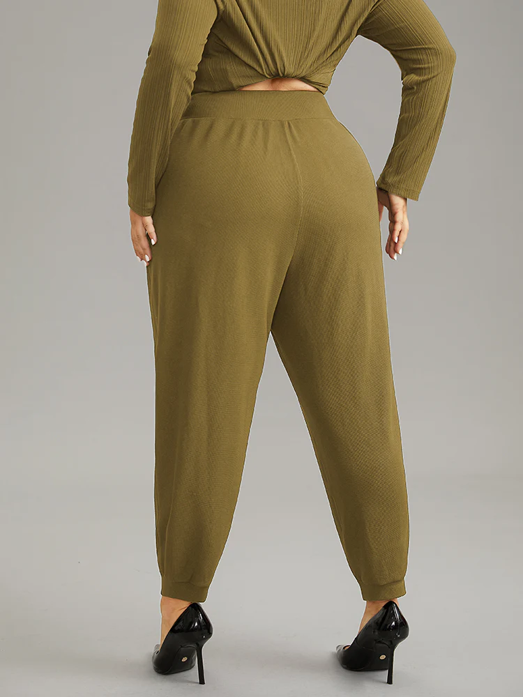 Crossover Plain Texture High Rise Pants - Image 5