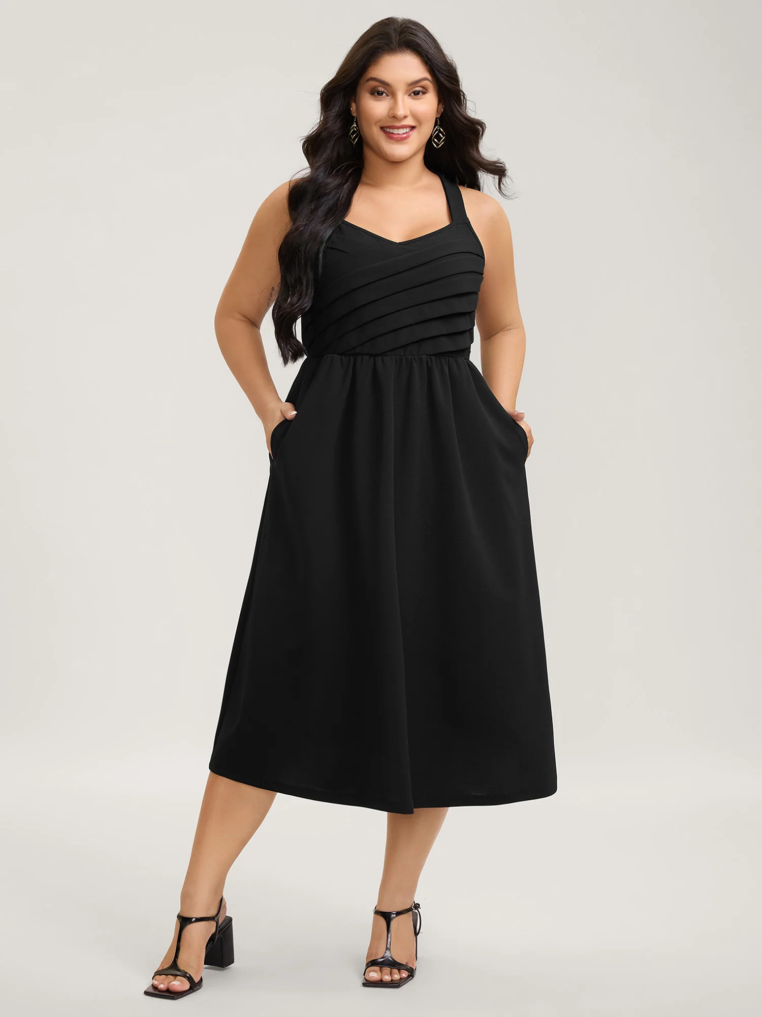 Crossover Pleated Bow-Tie Midi Dress - Image 3