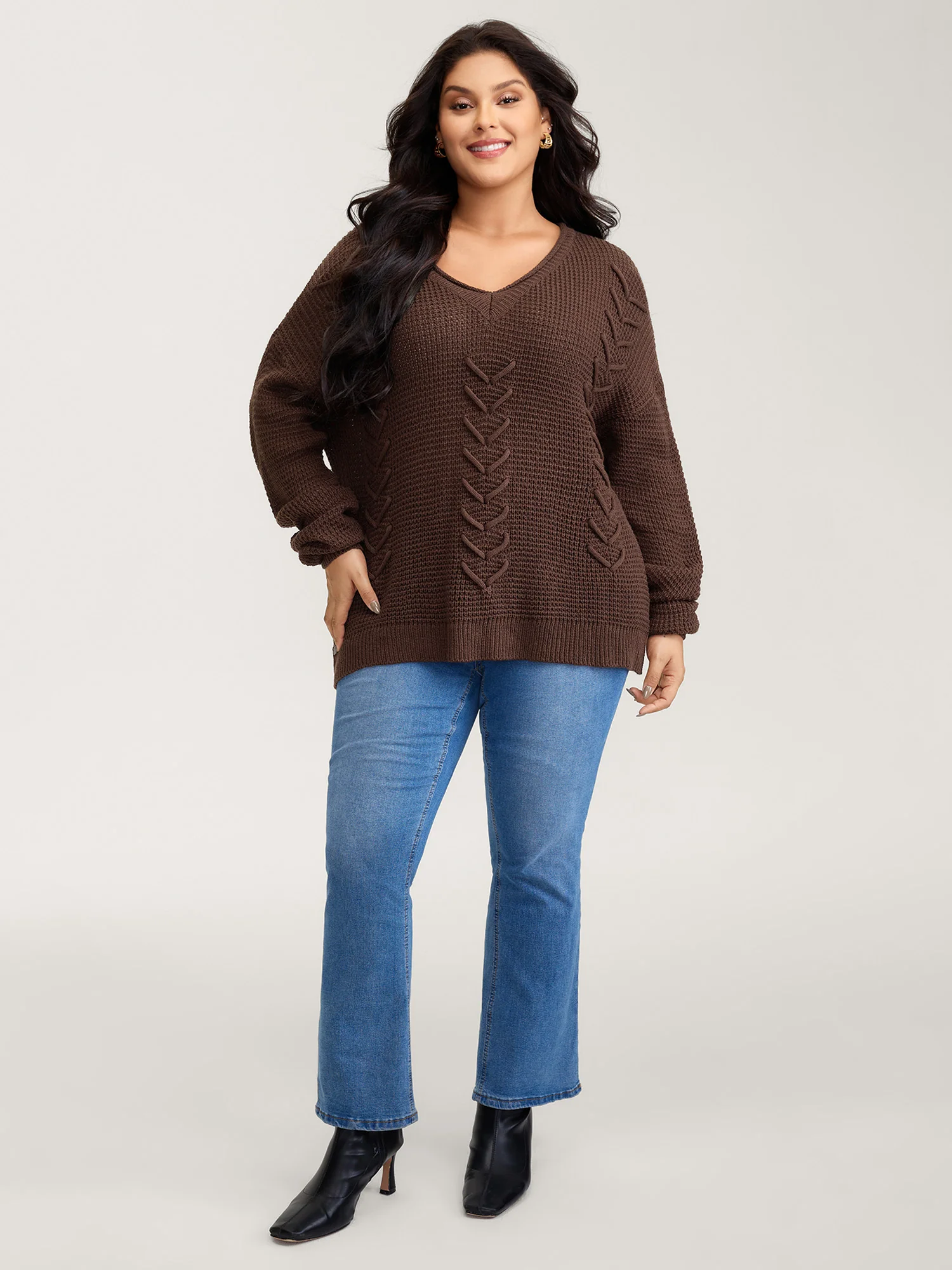 Crossover Textured Balloon Sleeve Pullover - Image 3