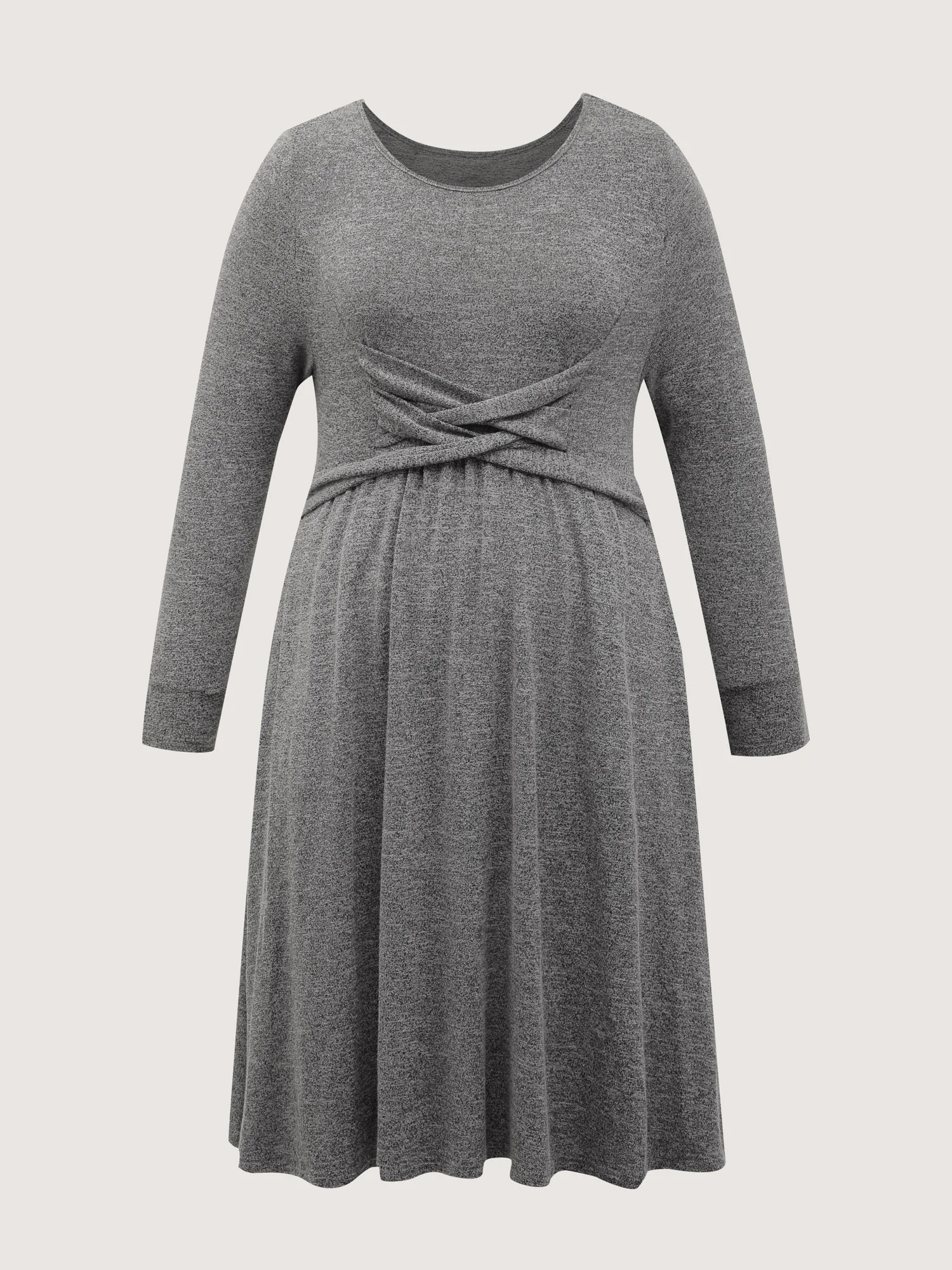 Crossover Waist-Defining Round Neck Midi Dress - Image 7